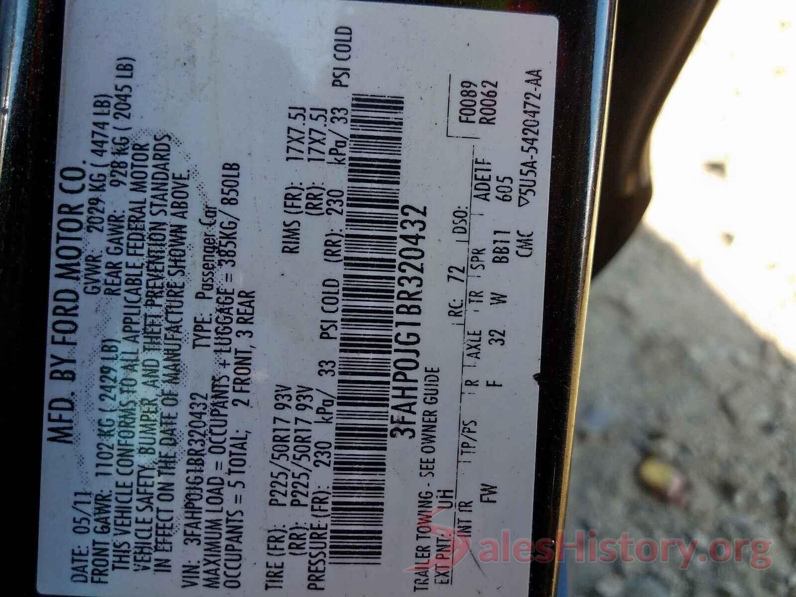 4T1BF1FK7HU380878 2011 FORD FUSION