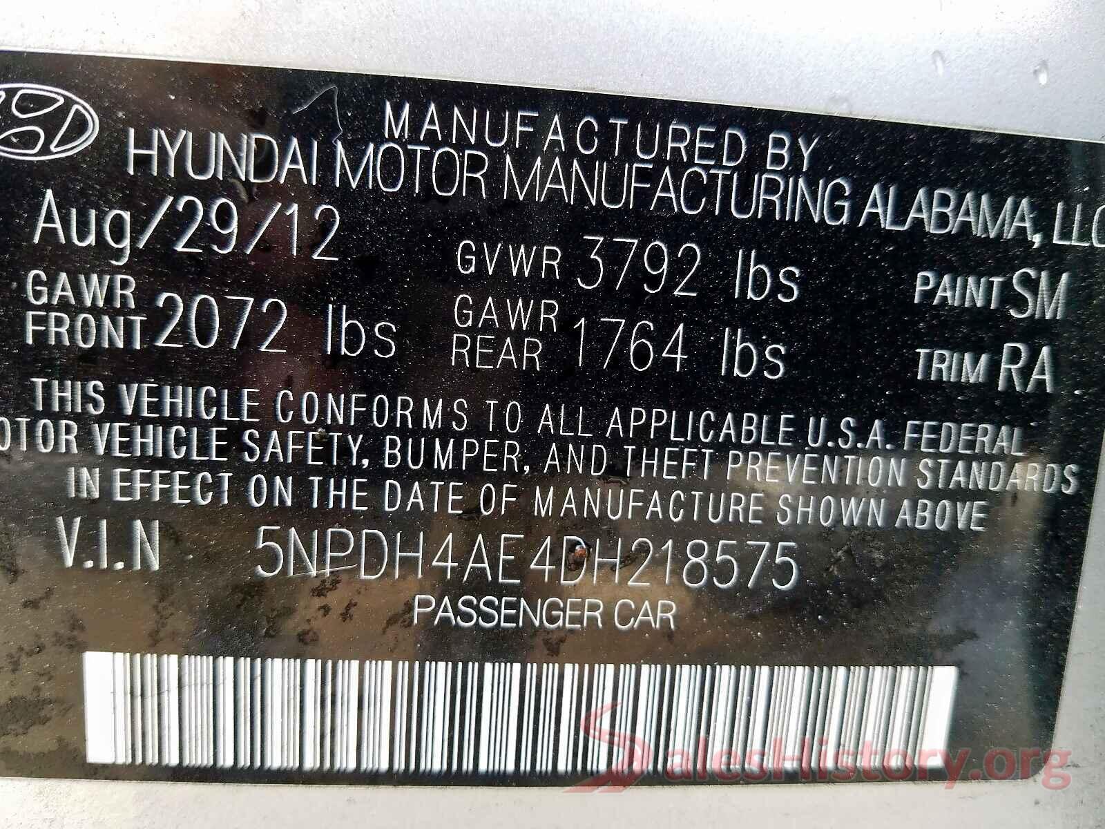 5XYPG4A33HG284563 2013 HYUNDAI ELANTRA