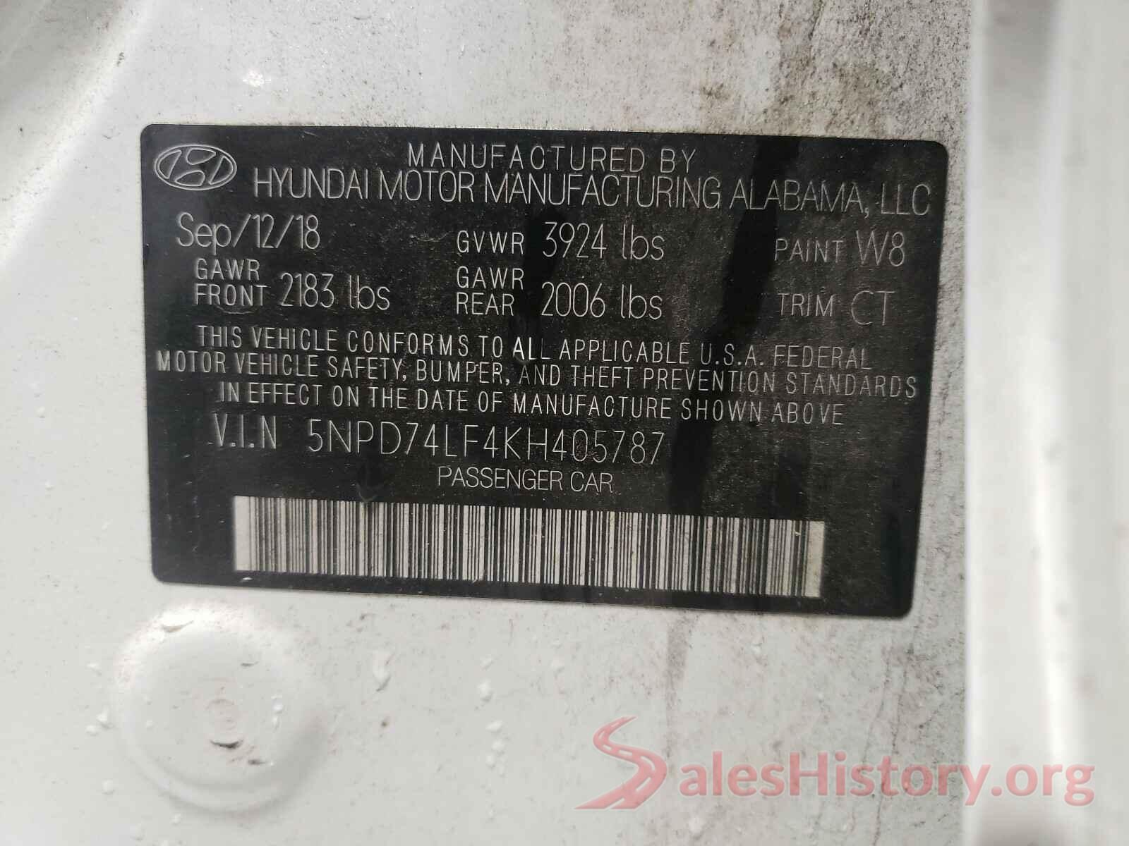 5NPD74LF4KH405787 2019 HYUNDAI ELANTRA