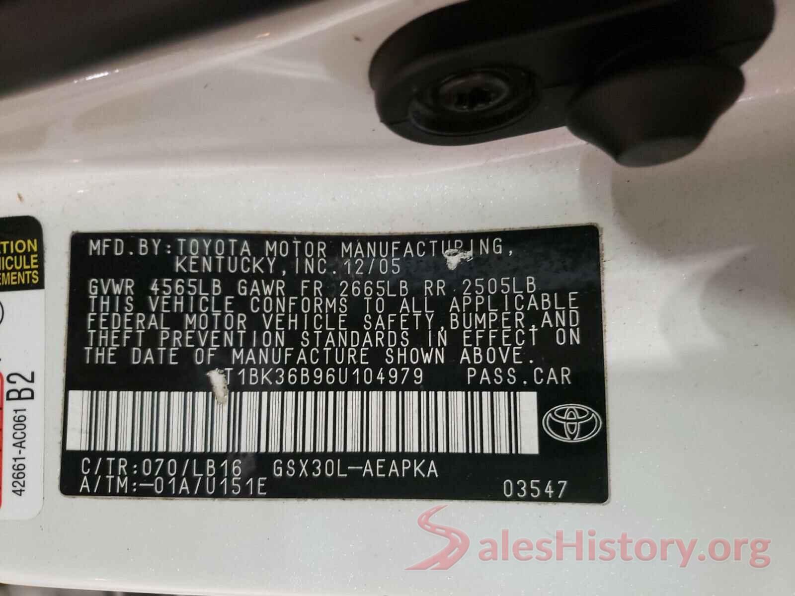 4T1G11AK4MU406181 2006 TOYOTA AVALON