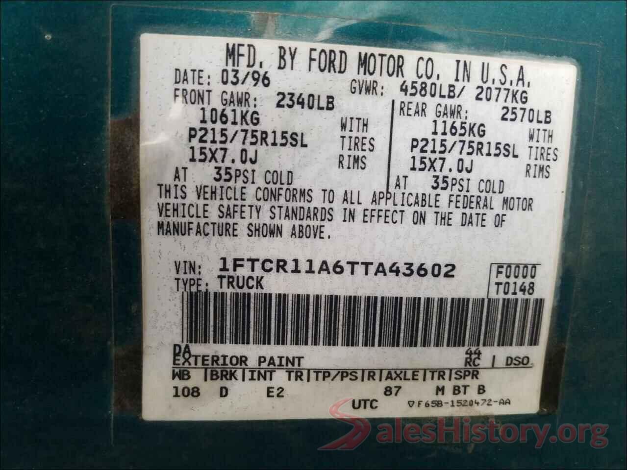 4T1BF1FK6HU648058 1996 FORD RANGER