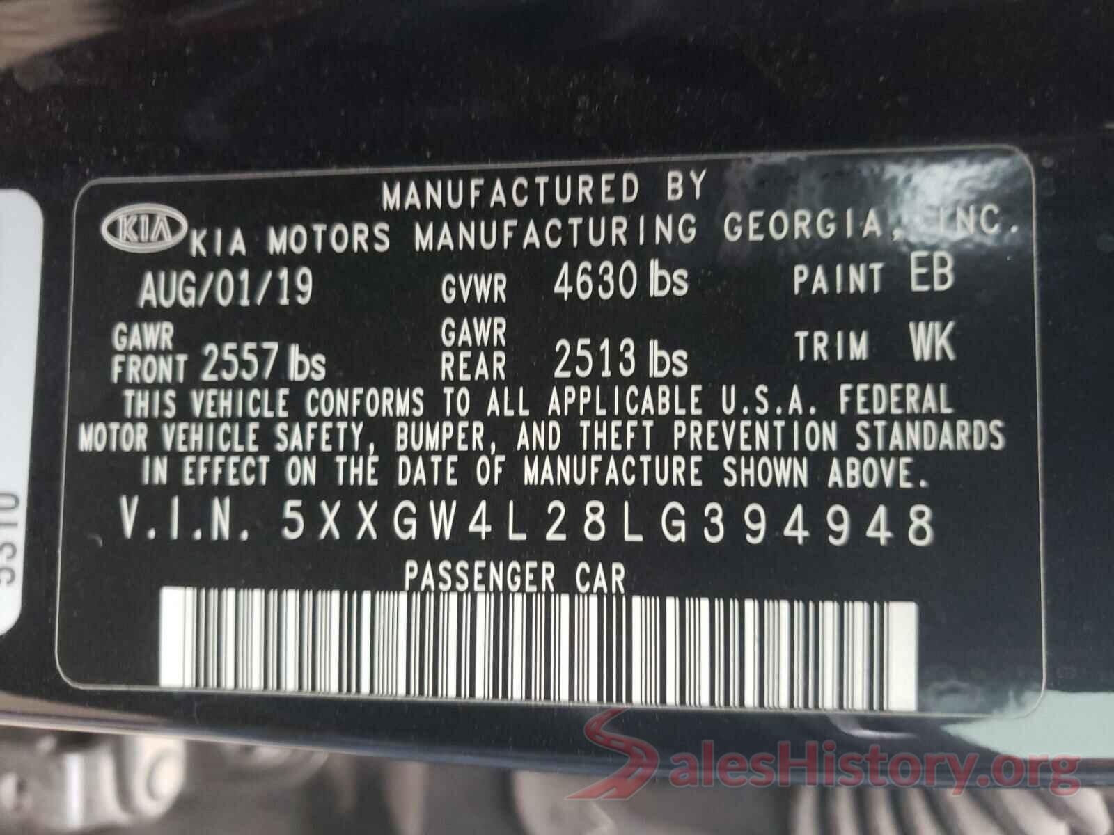 5XXGW4L28LG394948 2020 KIA OPTIMA