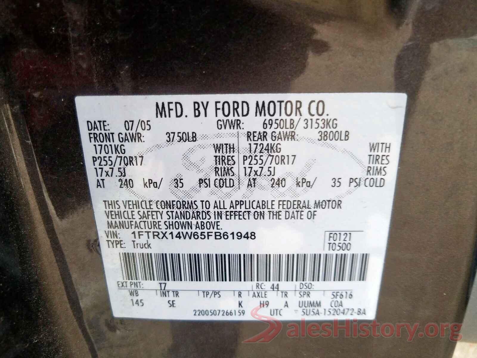 3FA6P0LUXKR192167 2005 FORD F150