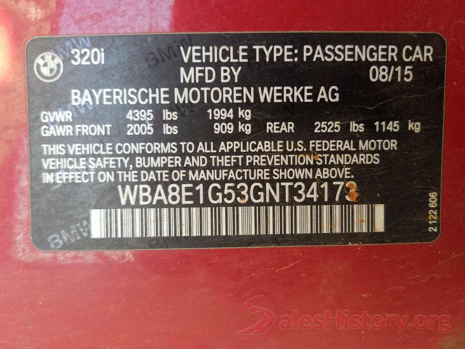 WBA8E1G53GNT34173 2016 BMW 3 SERIES