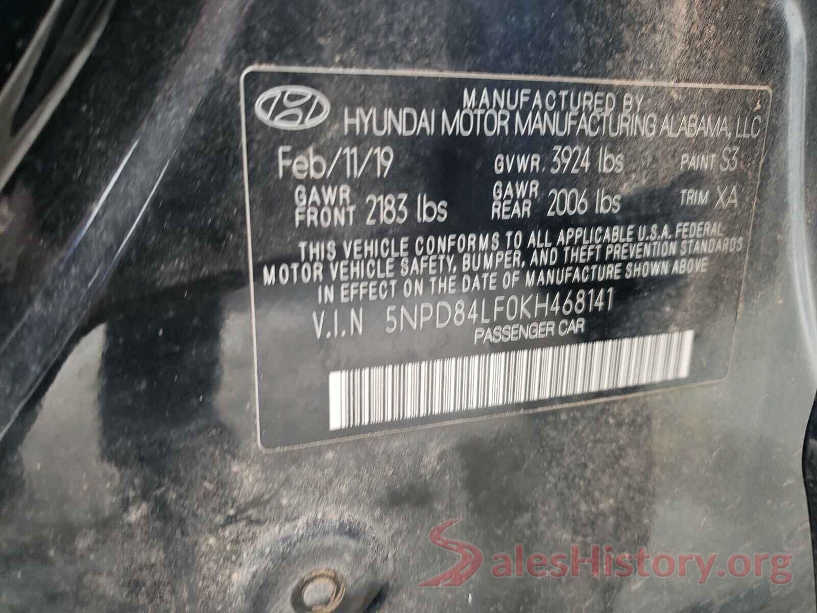 5NPD84LF0KH468141 2019 HYUNDAI ELANTRA