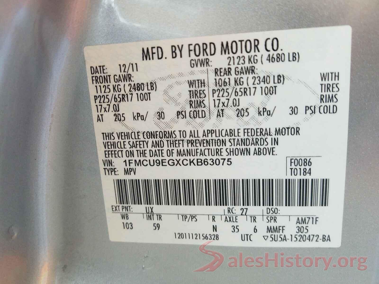 1FADP3K28HL223996 2012 FORD ESCAPE