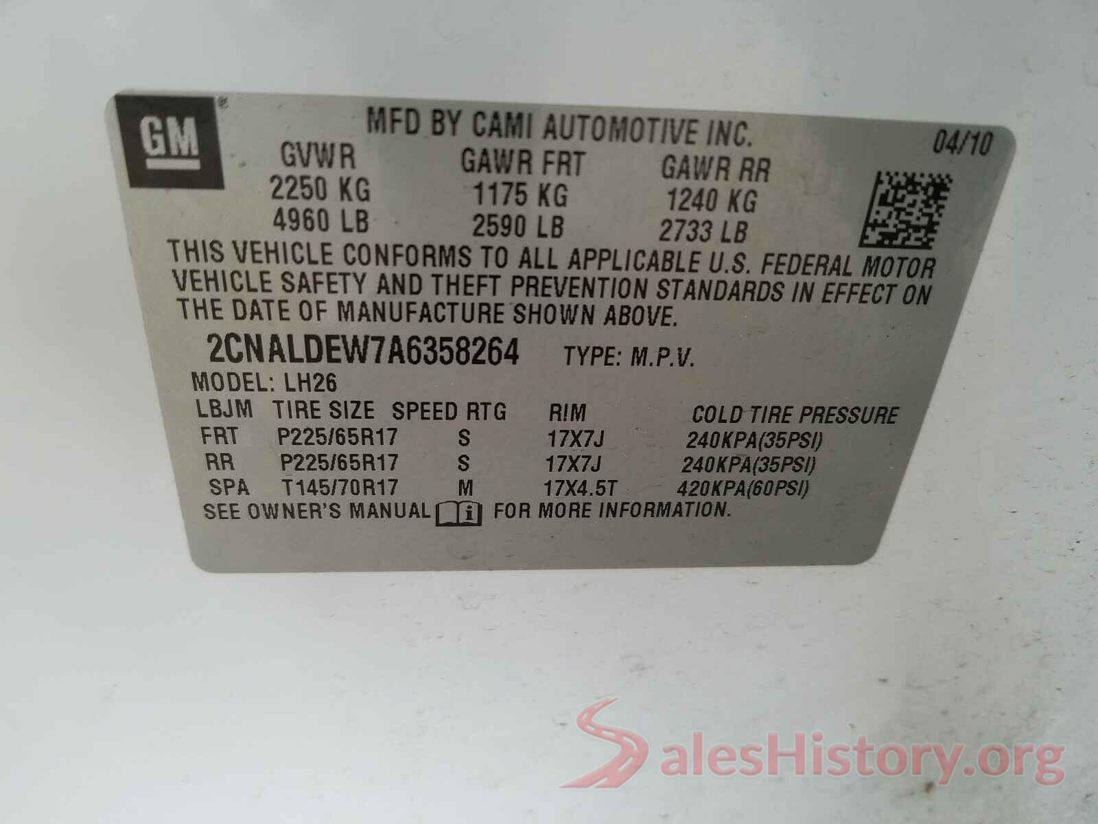 3VWC57BU3MM036255 2010 CHEVROLET EQUINOX