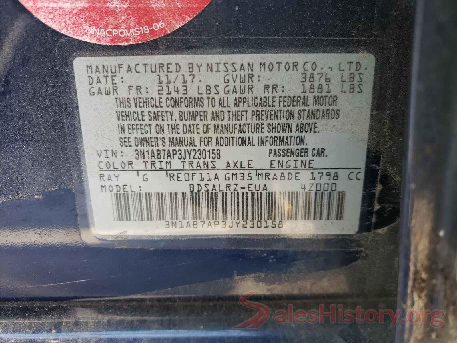 3N1AB7AP3JY230158 2018 NISSAN SENTRA