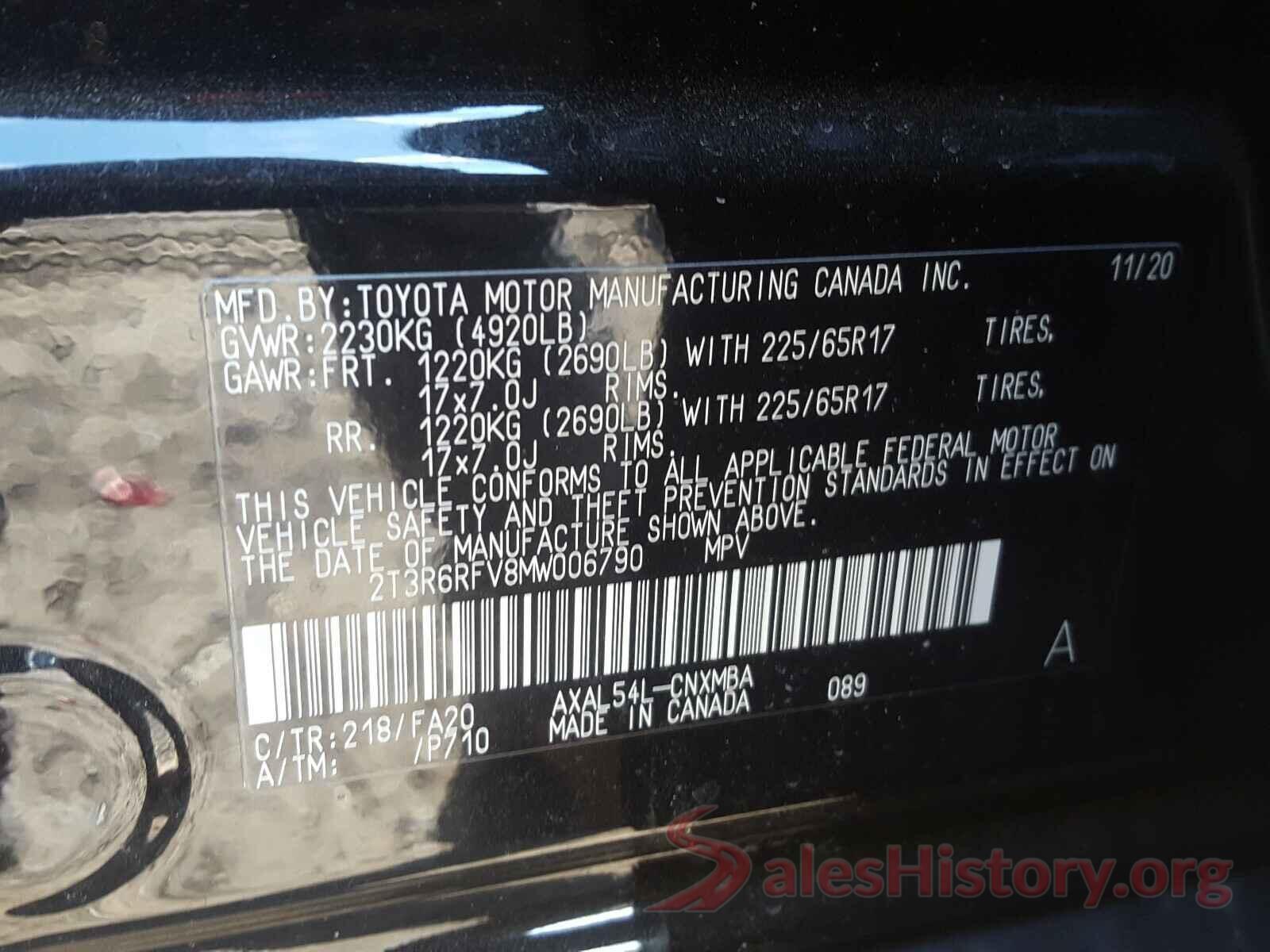 2T3R6RFV8MW006790 2021 TOYOTA RAV4