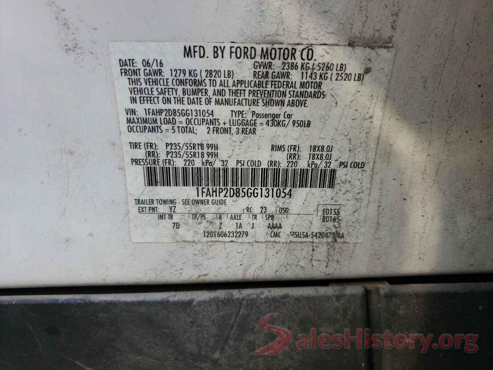 1FAHP2D85GG131054 2016 FORD TAURUS