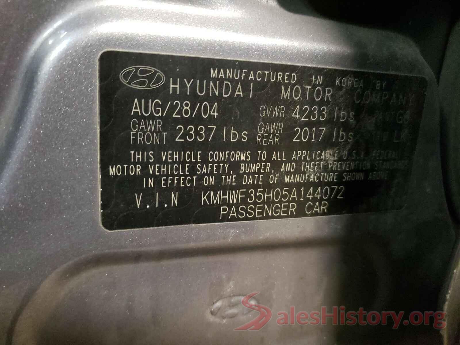 4T1B61HK3KU760224 2005 HYUNDAI SONATA