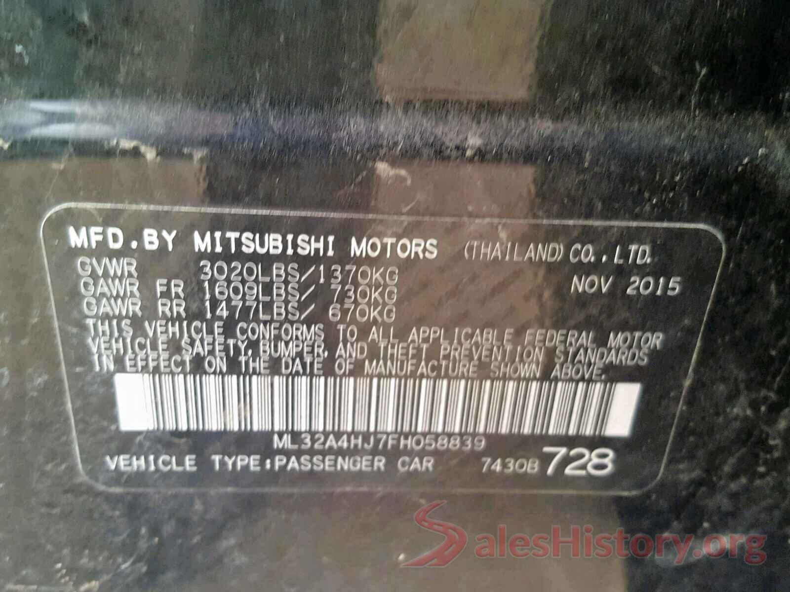 2T3WFREV4GW269285 2015 MITSUBISHI MIRAGE