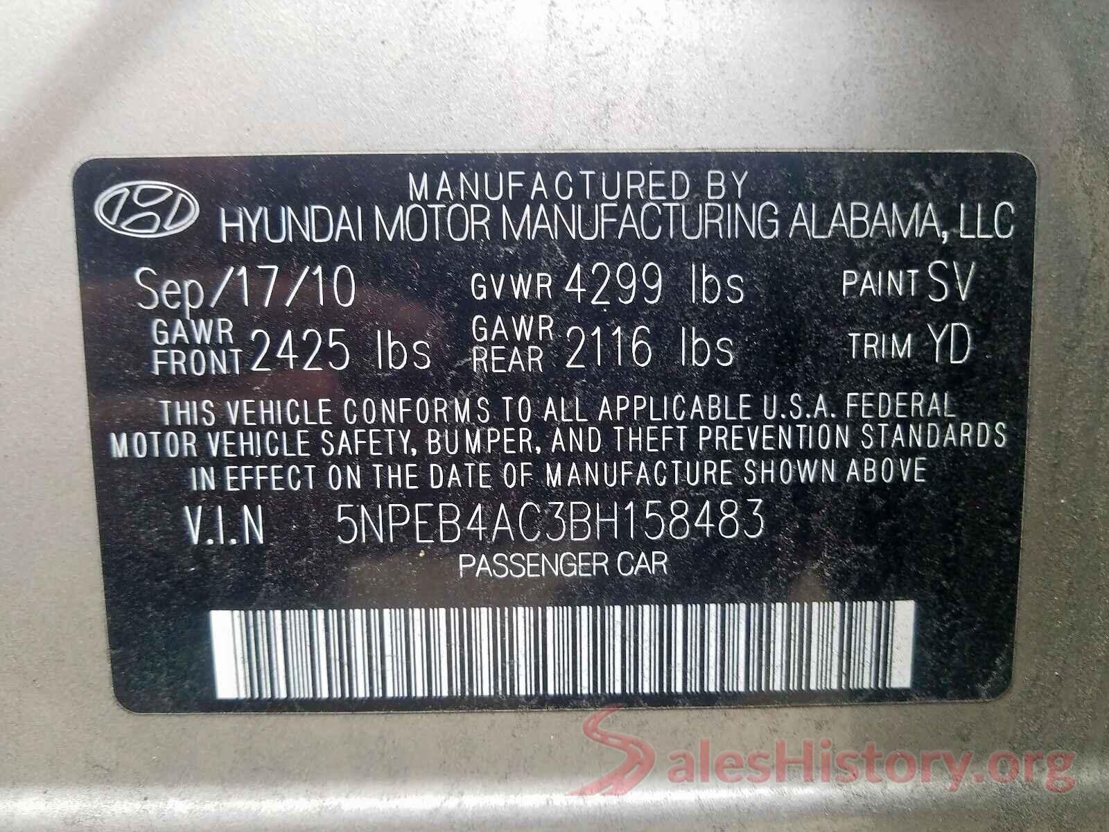 3N1AB7AP5KY409965 2011 HYUNDAI SONATA