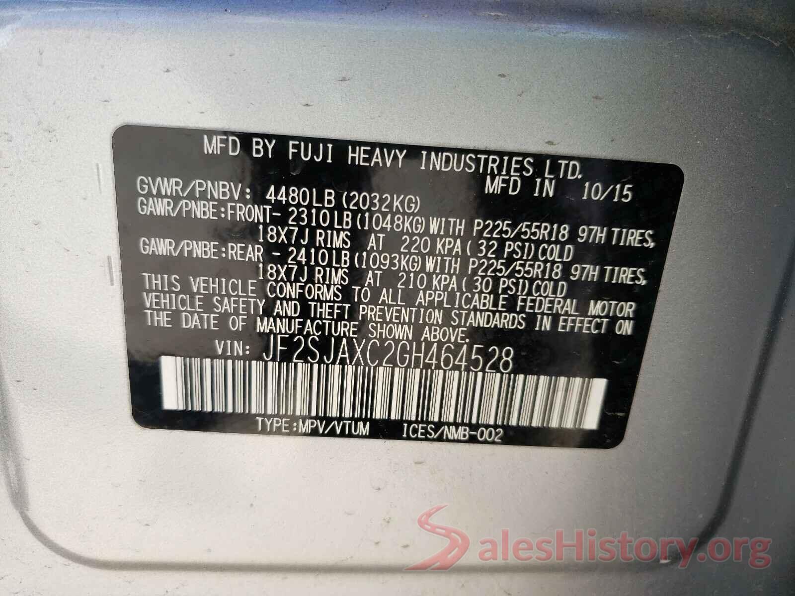 JF2SJAXC2GH464528 2016 SUBARU FORESTER