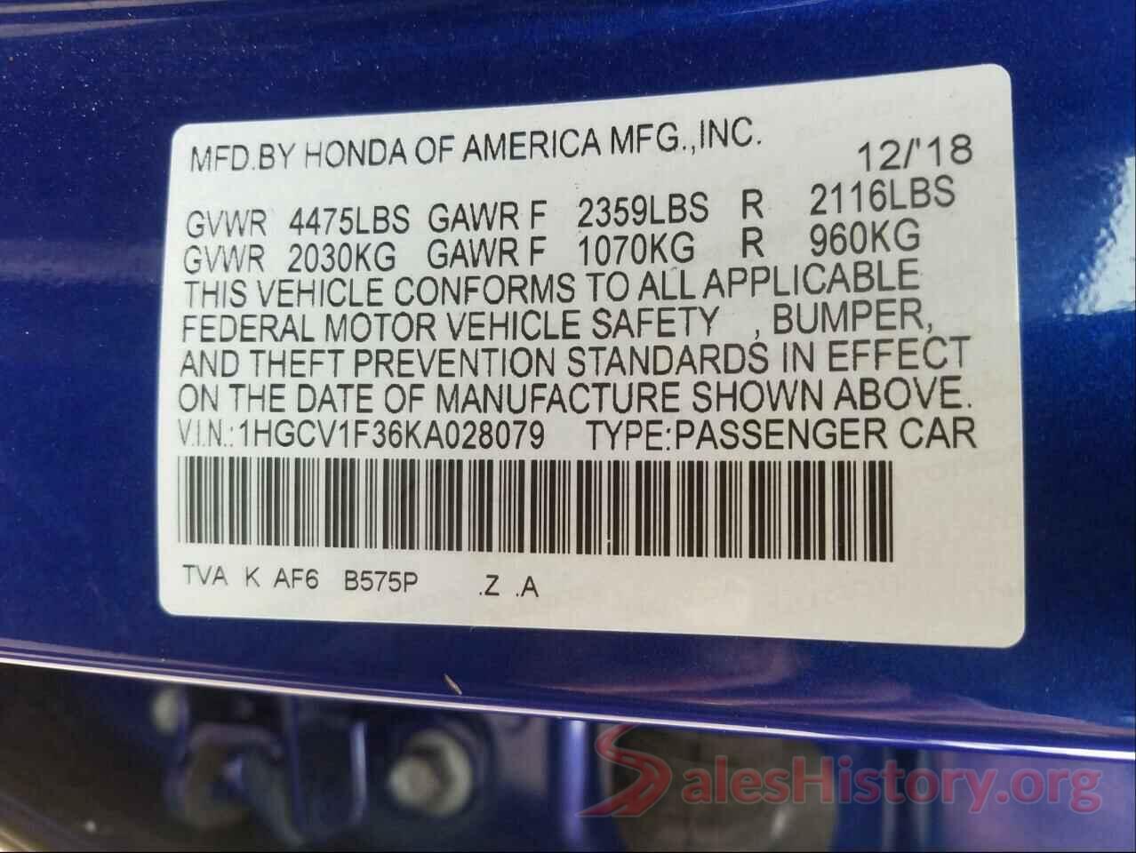 1HGCV1F36KA028079 2019 HONDA ACCORD