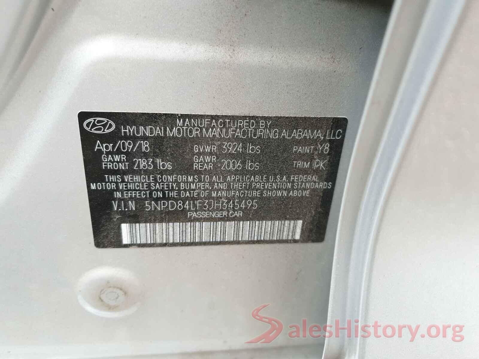 5NPD84LF3JH345495 2018 HYUNDAI ELANTRA