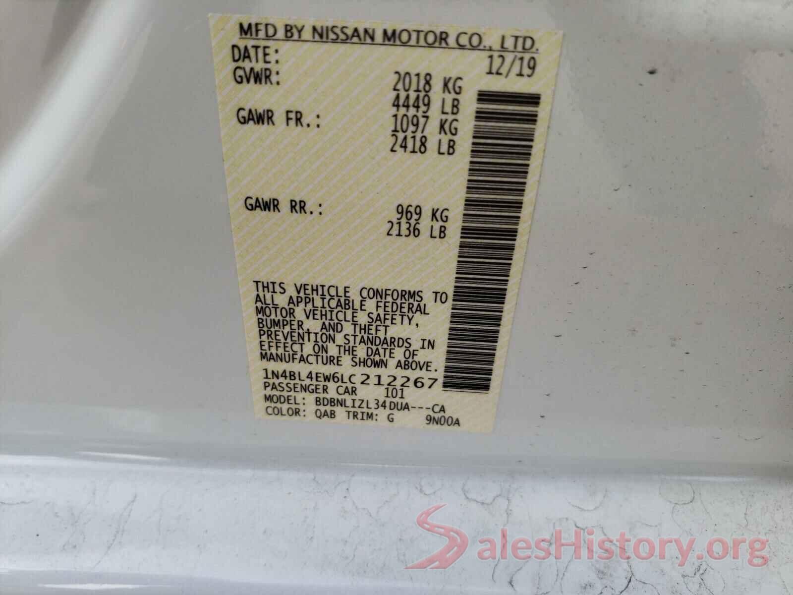 1N4BL4EW6LC212267 2020 NISSAN ALTIMA