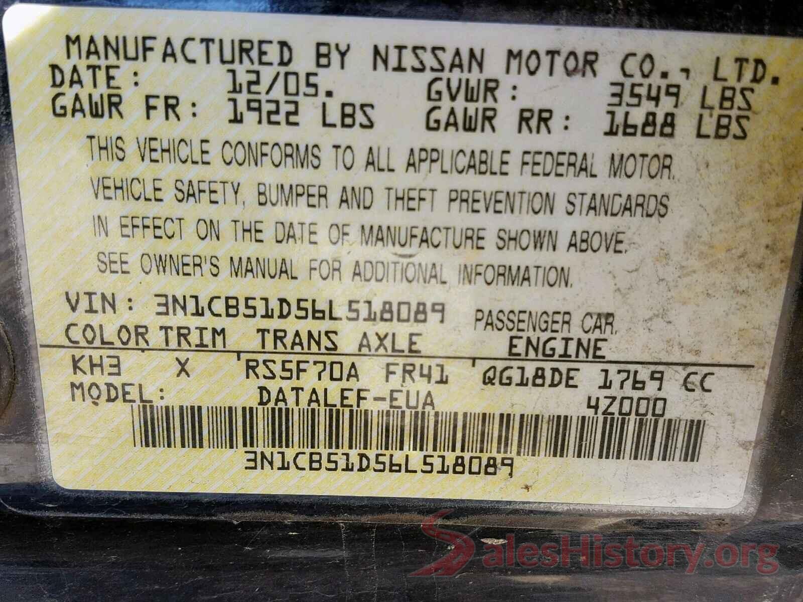 3N1AB7AP5HY262118 2006 NISSAN SENTRA