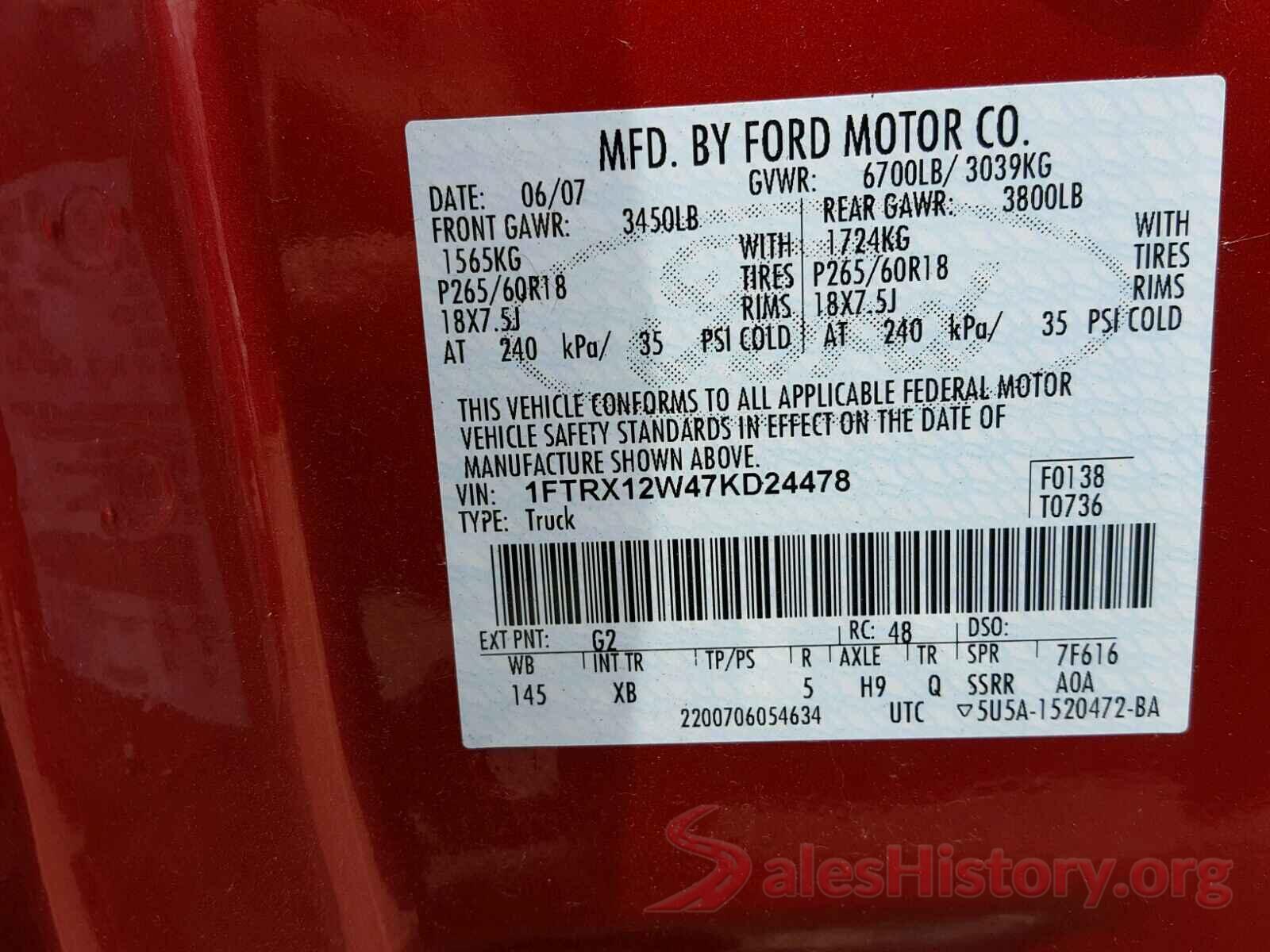 KM8K1CAA4LU459104 2007 FORD F150