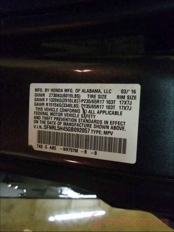 5FNRL5H45GB092057 2016 HONDA ODYSSEY