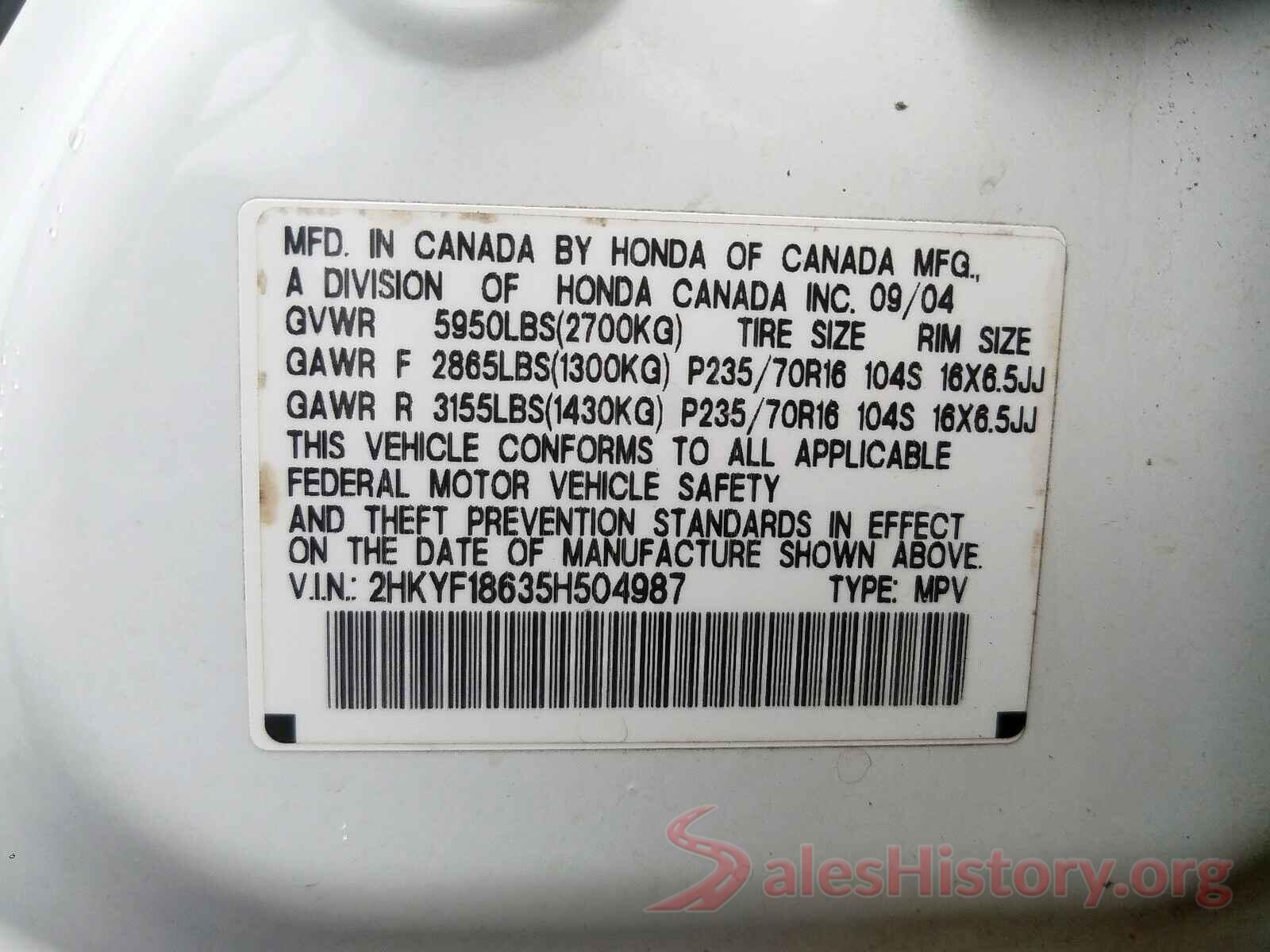 4T1BF1FK1HU677550 2005 HONDA PILOT