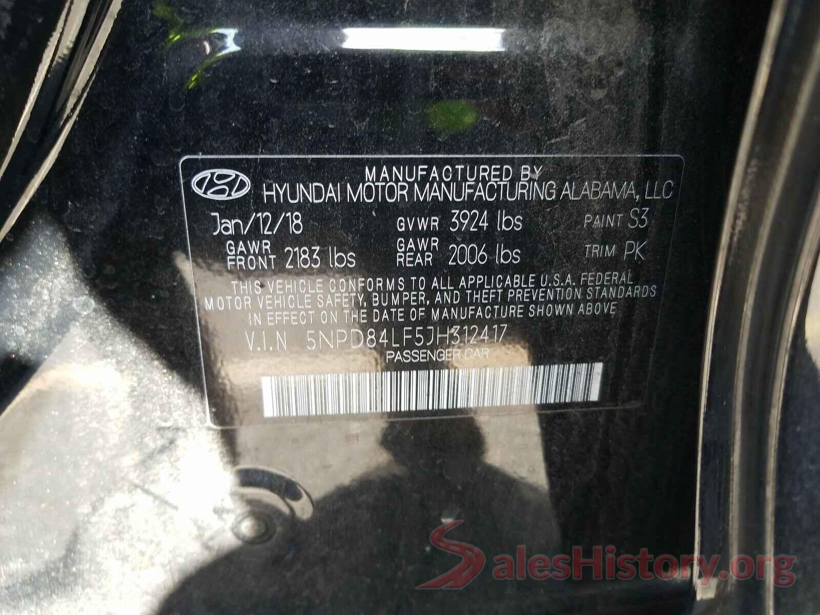 5NPD84LF5JH312417 2018 HYUNDAI ELANTRA