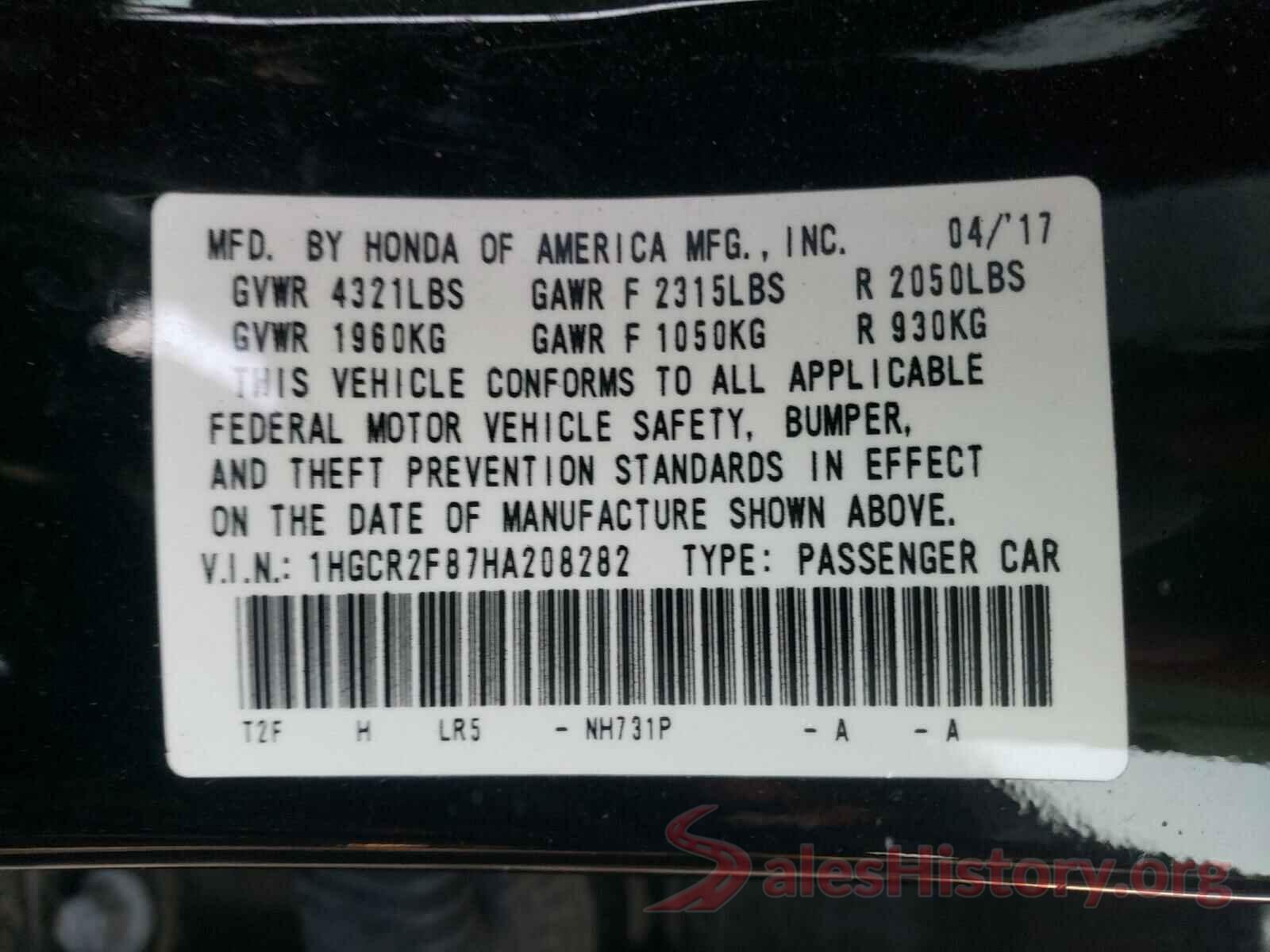 1HGCR2F87HA208282 2017 HONDA ACCORD