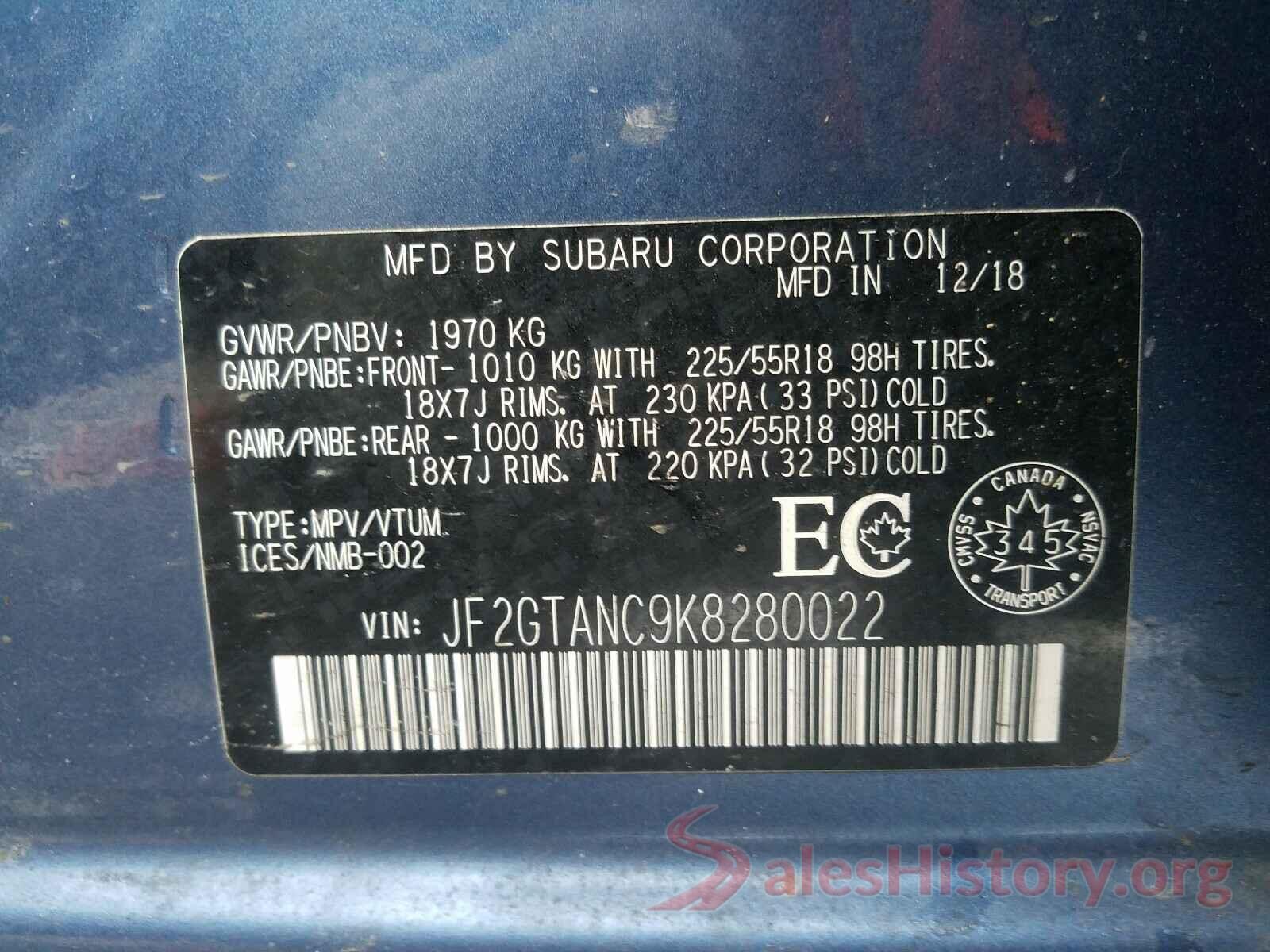 JF2GTANC9K8280022 2019 SUBARU CROSSTREK