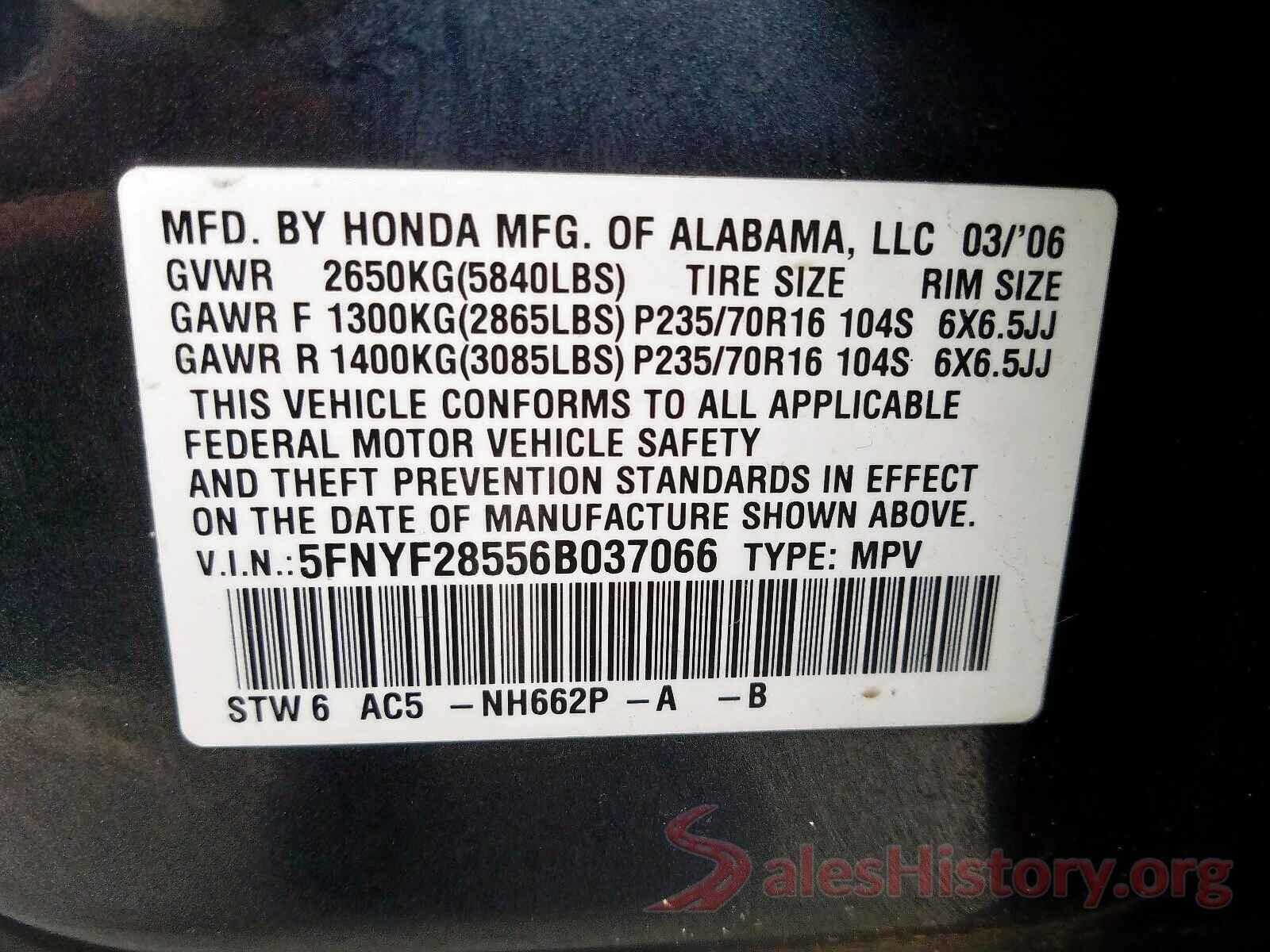 JF2GTAEC9KH314170 2006 HONDA PILOT