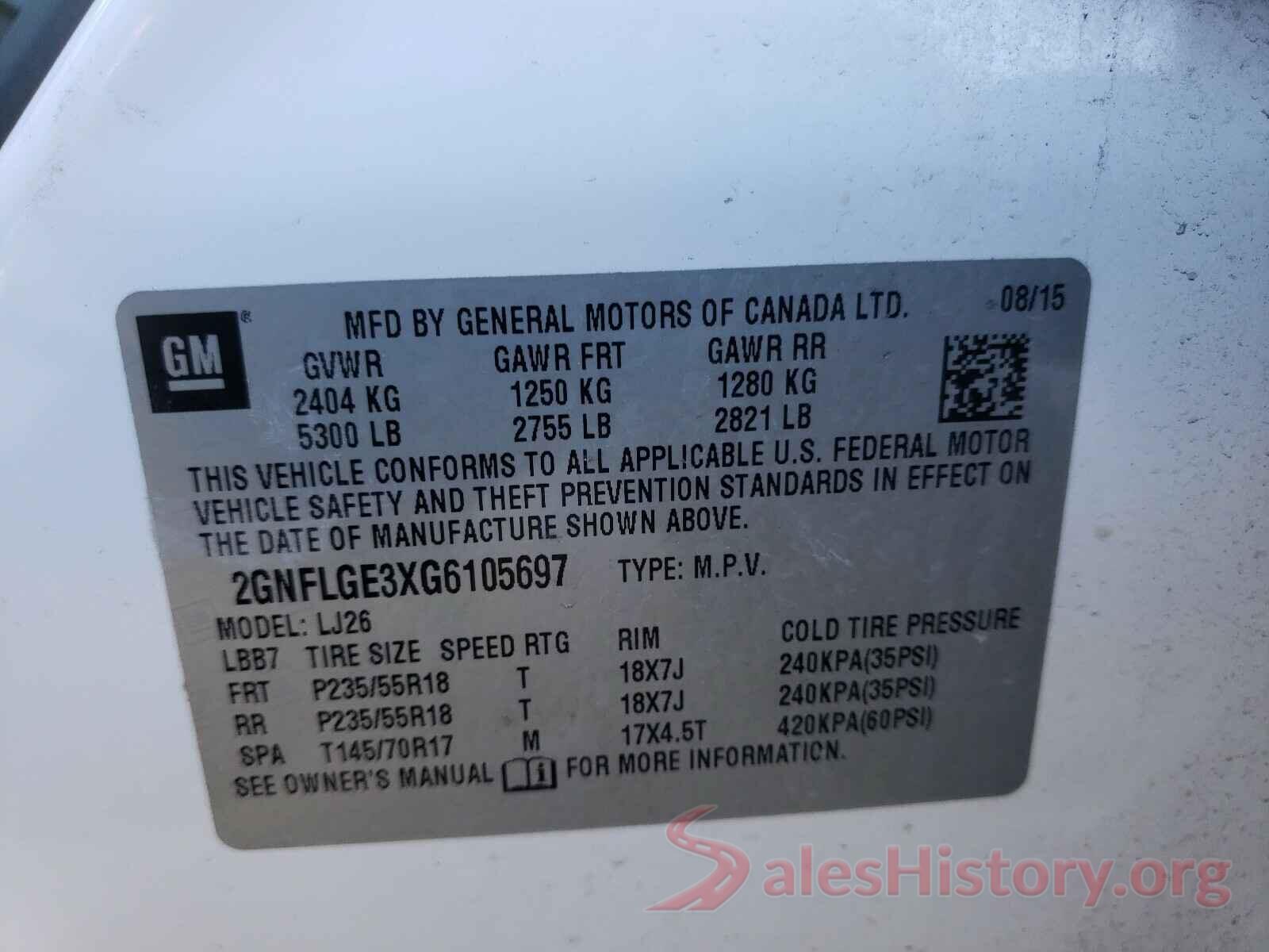 2GNFLGE3XG6105697 2016 CHEVROLET EQUINOX