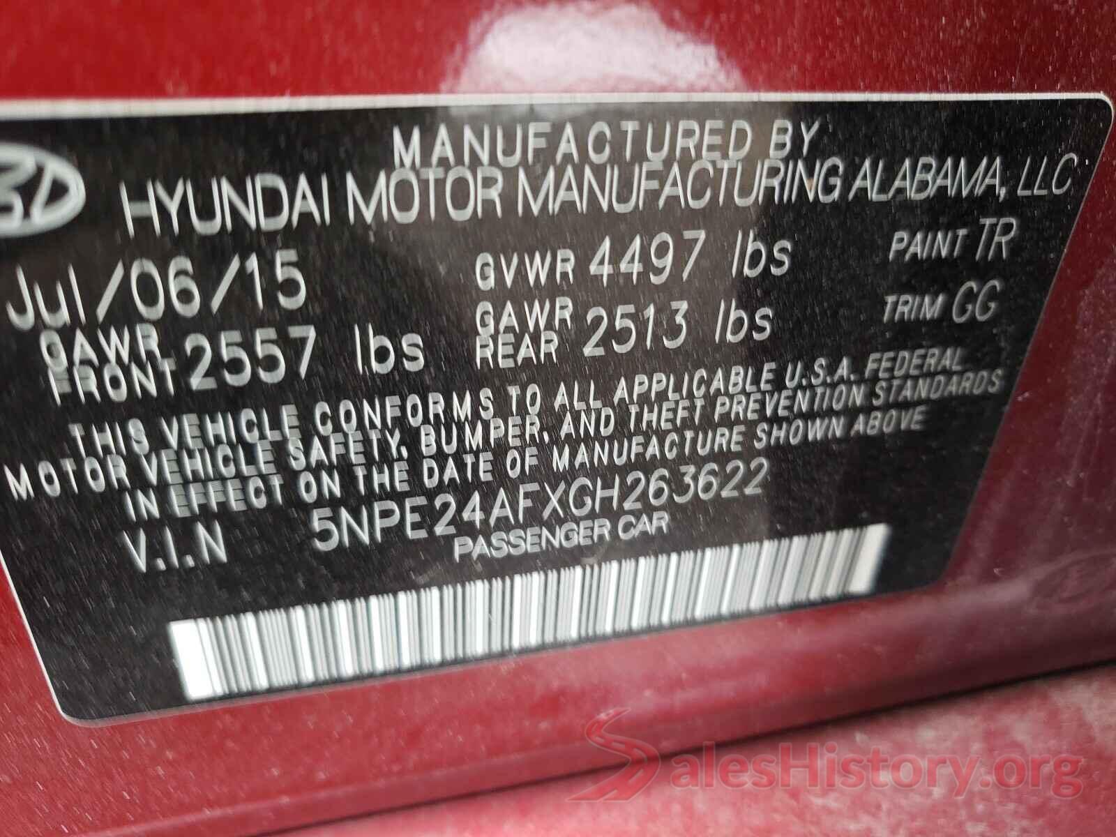 5NPE24AFXGH263622 2016 HYUNDAI SONATA