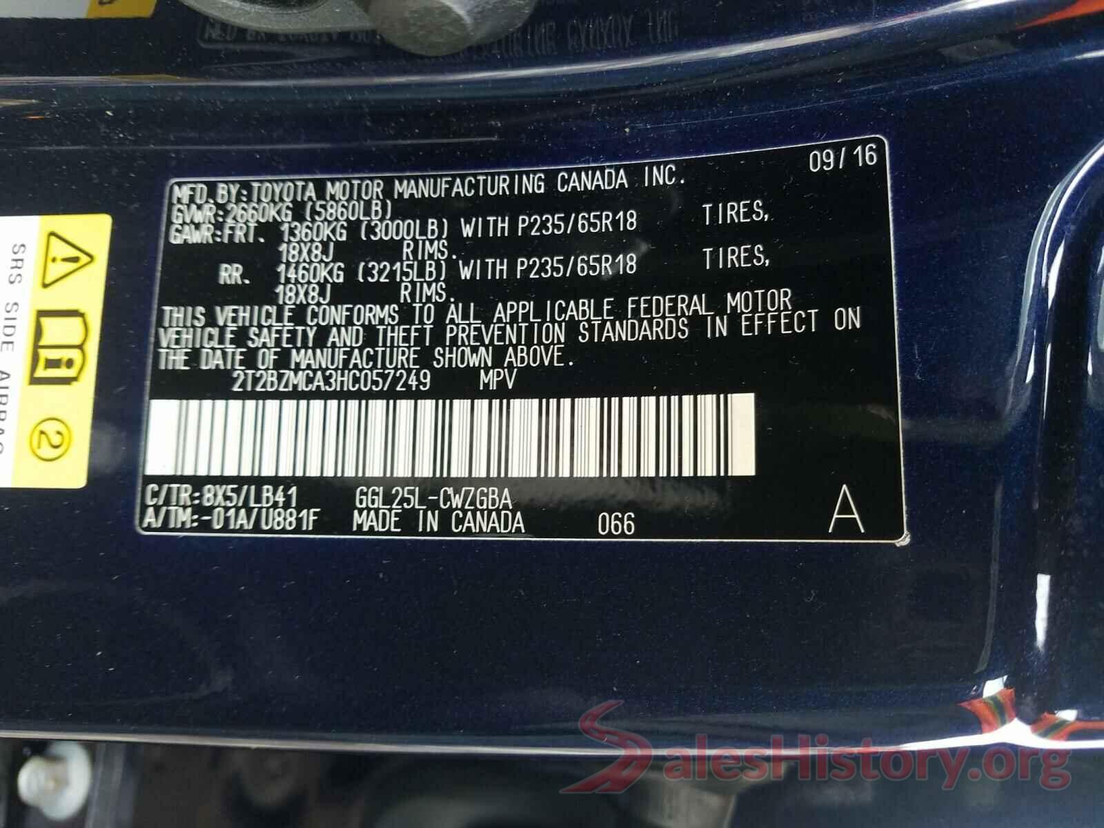 2T2BZMCA3HC057249 2017 LEXUS RX350