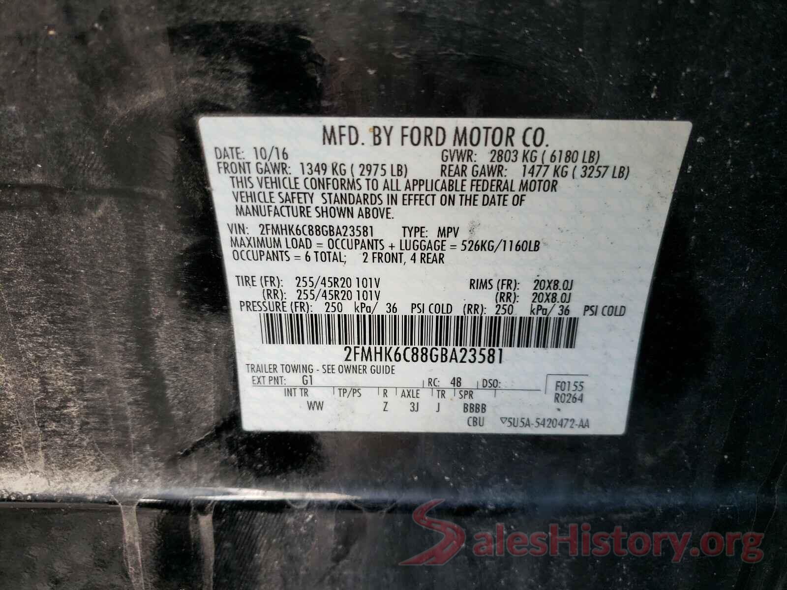 2FMHK6C88GBA23581 2016 FORD FLEX