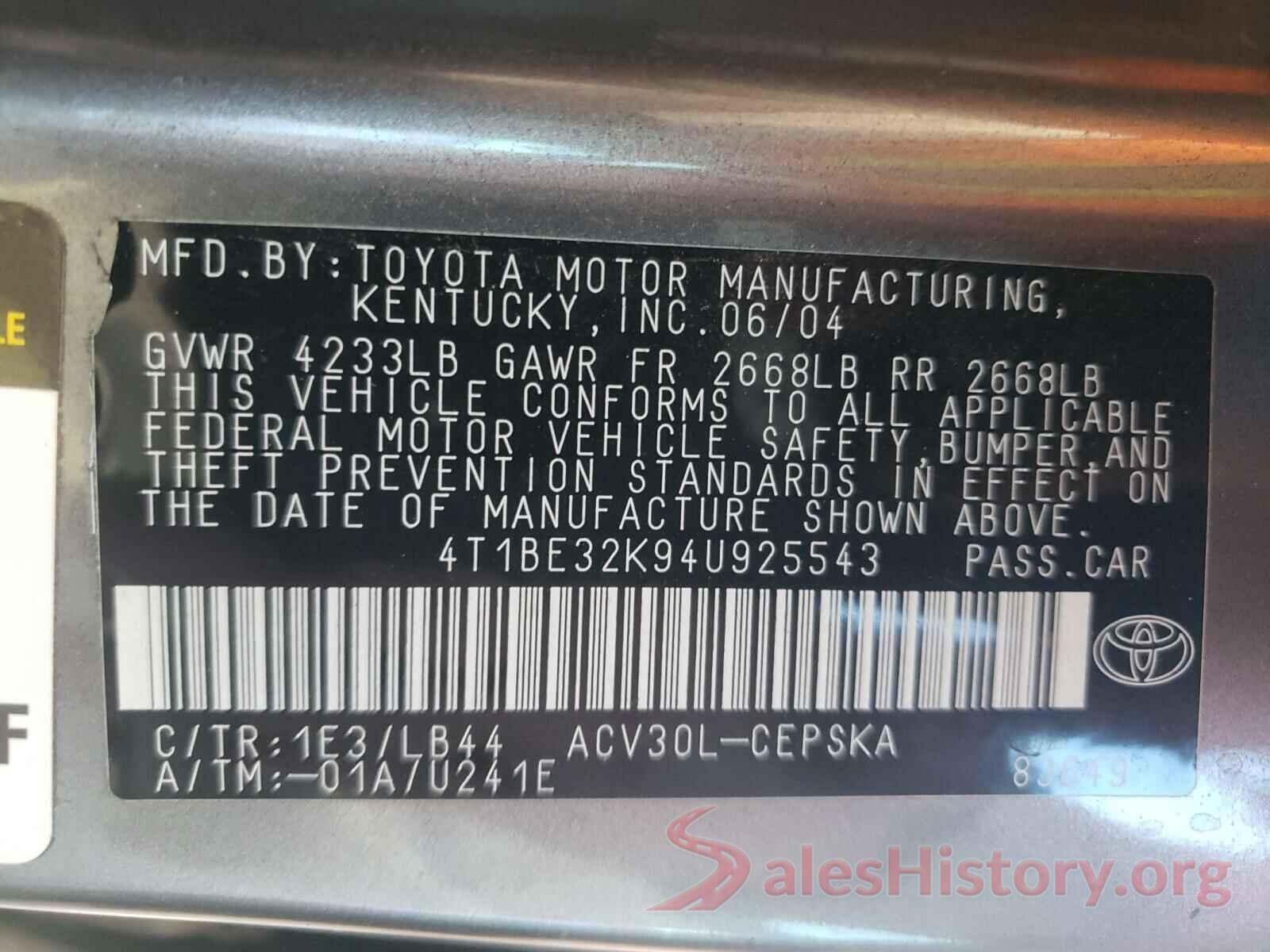 5YFEPMAEXMP250778 2004 TOYOTA CAMRY