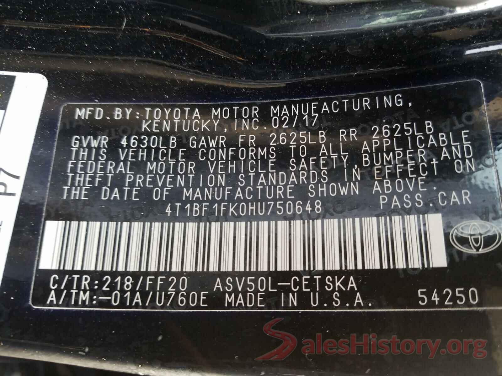 4T1BF1FK0HU750648 2017 TOYOTA CAMRY