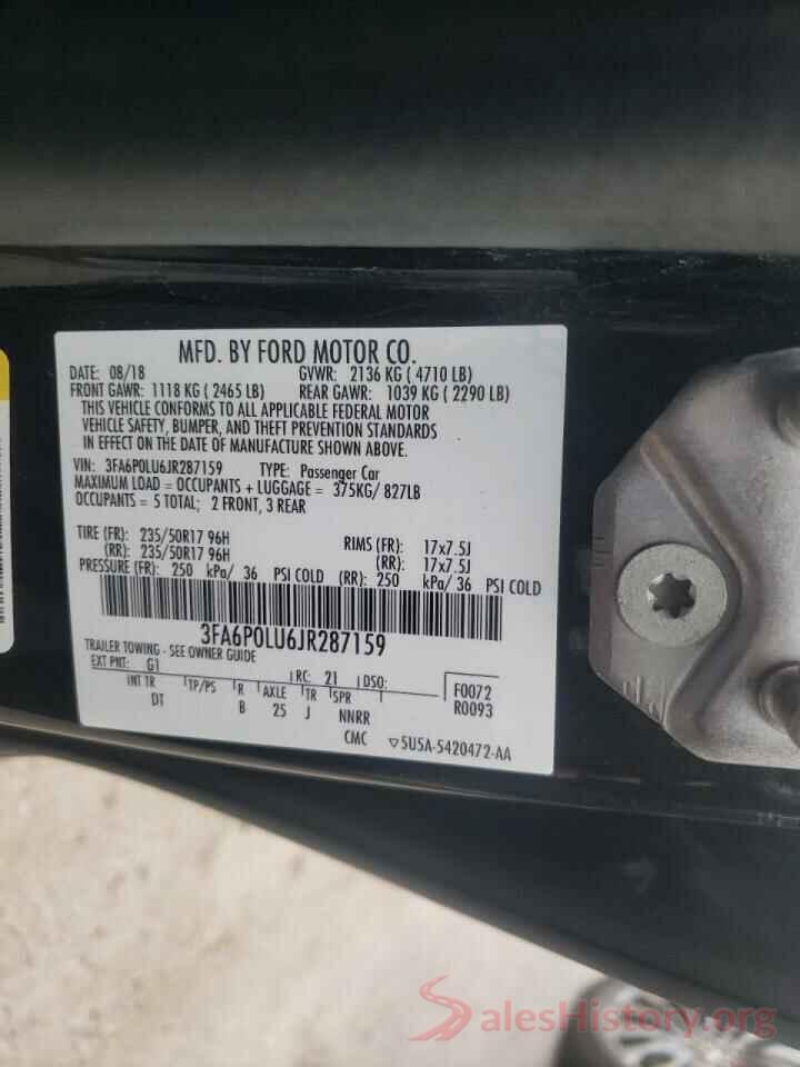 3FA6P0LU6JR287159 2018 FORD FUSION