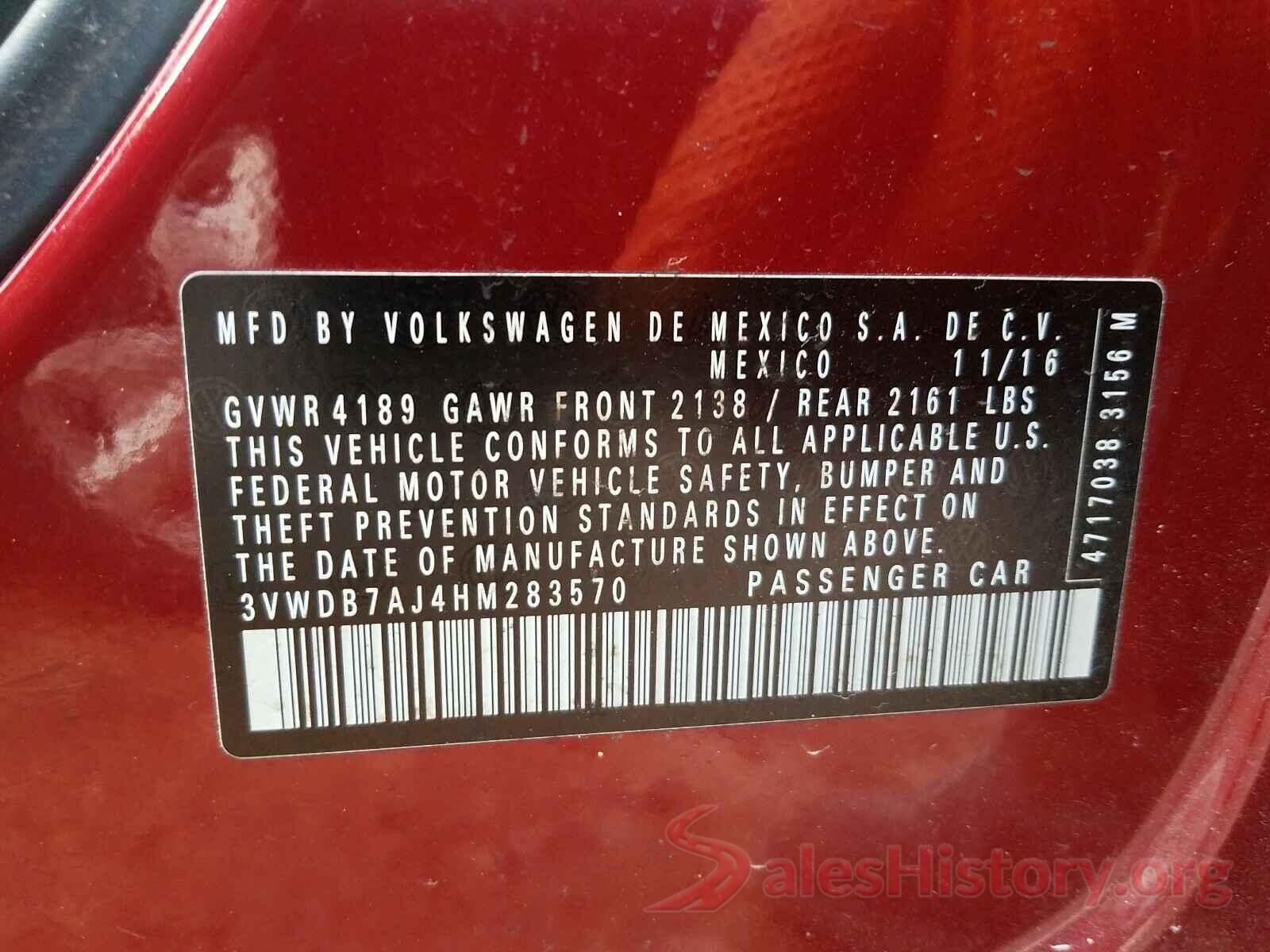 3VWDB7AJ4HM283570 2017 VOLKSWAGEN JETTA