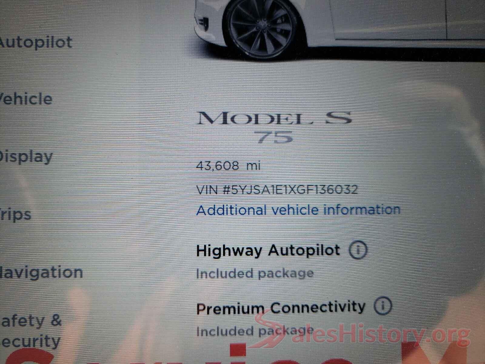 5YJSA1E1XGF136032 2016 TESLA MODEL S