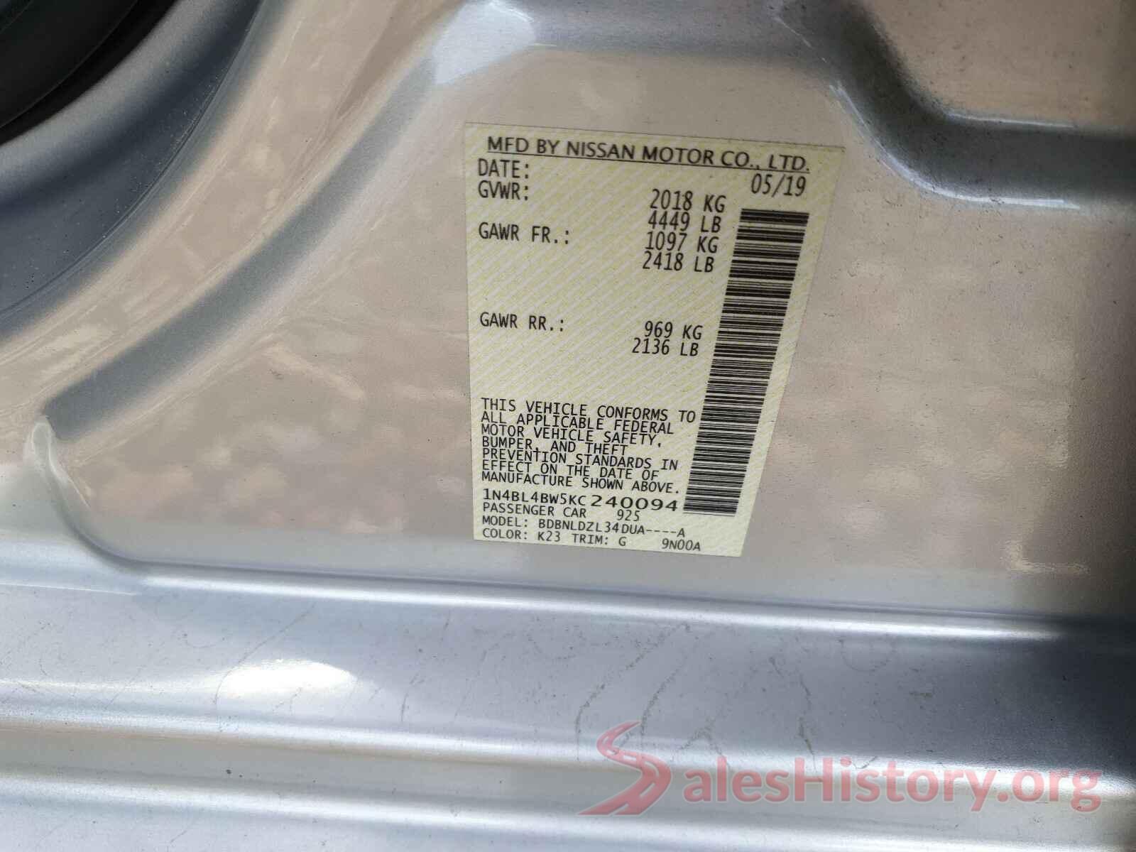 JTDKARFU6J3546189 2019 NISSAN ALTIMA