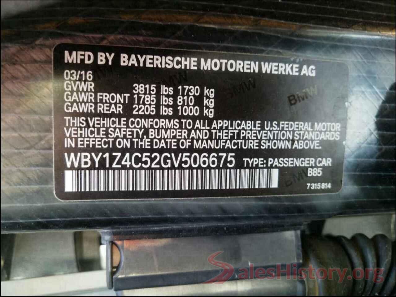 WBY1Z4C52GV506675 2016 BMW I SERIES