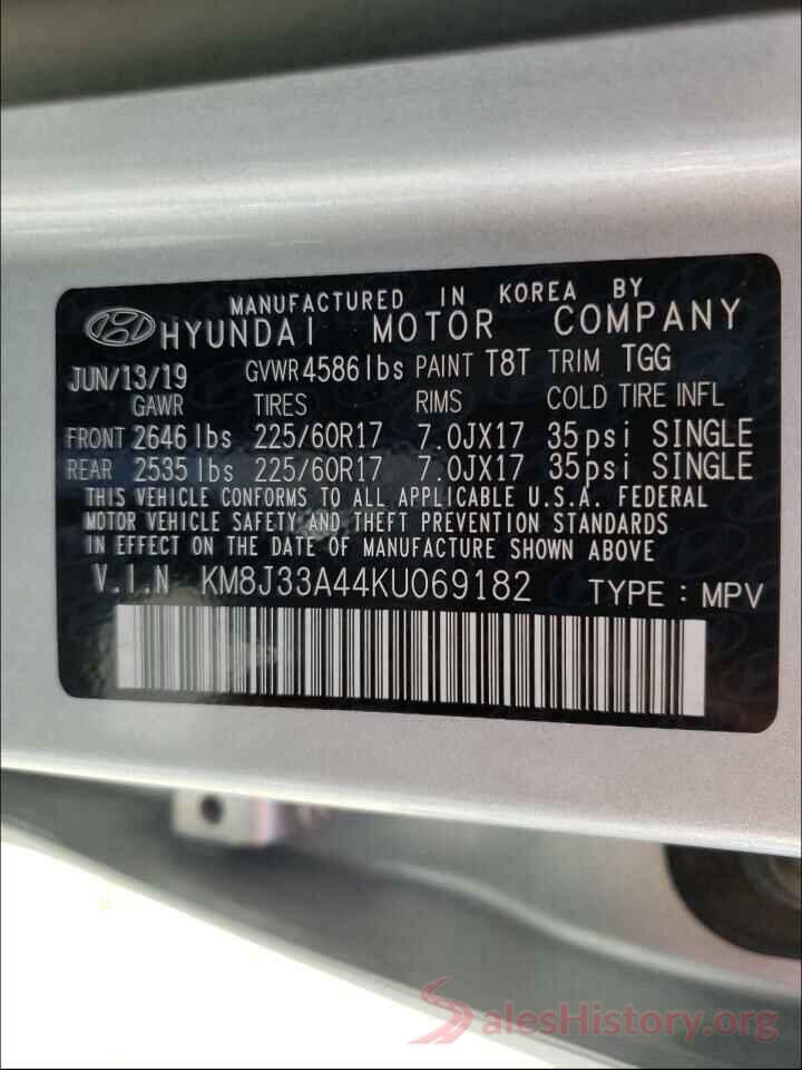 KM8J33A44KU069182 2019 HYUNDAI TUCSON