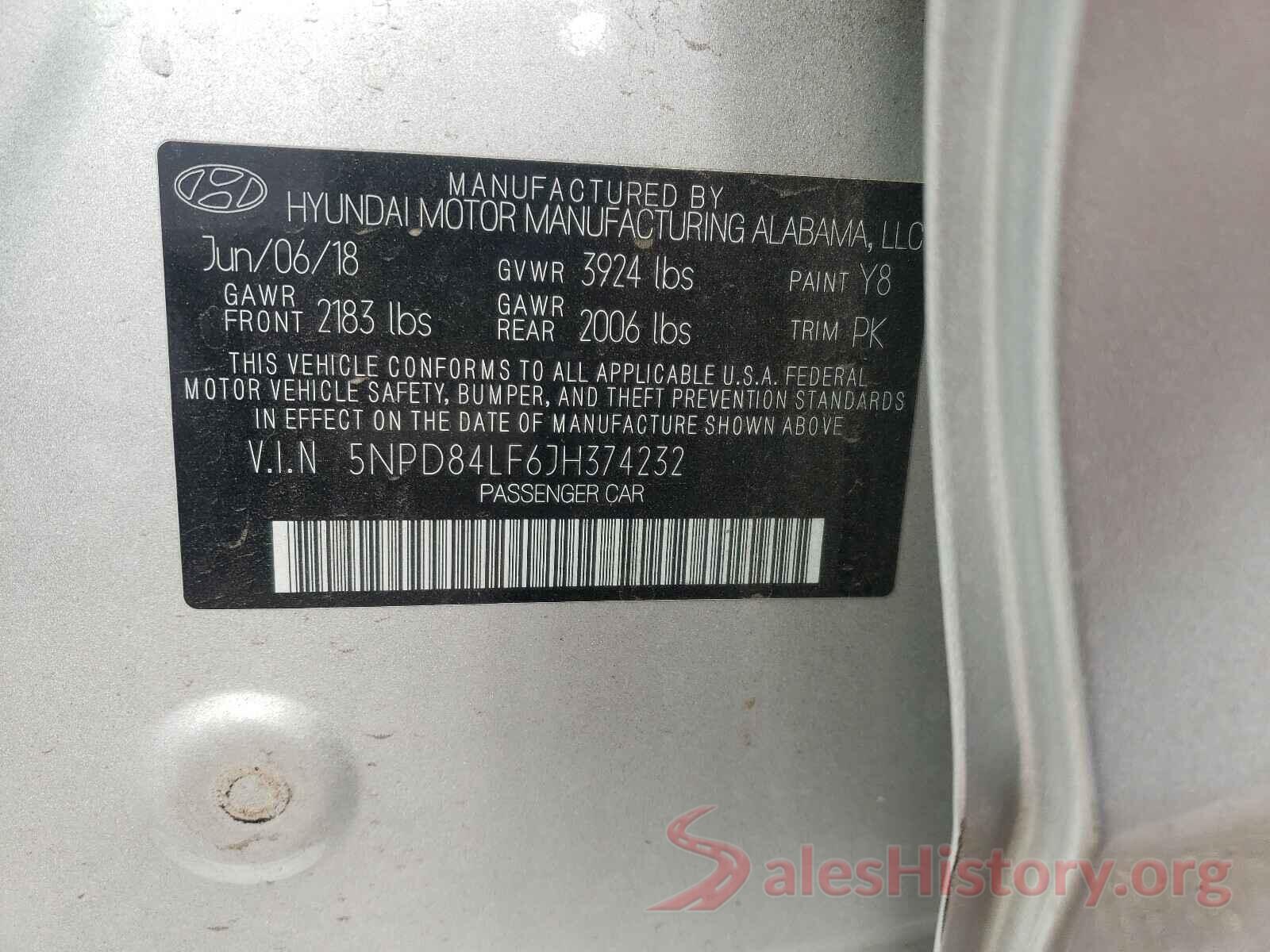 5NPD84LF6JH374232 2018 HYUNDAI ELANTRA