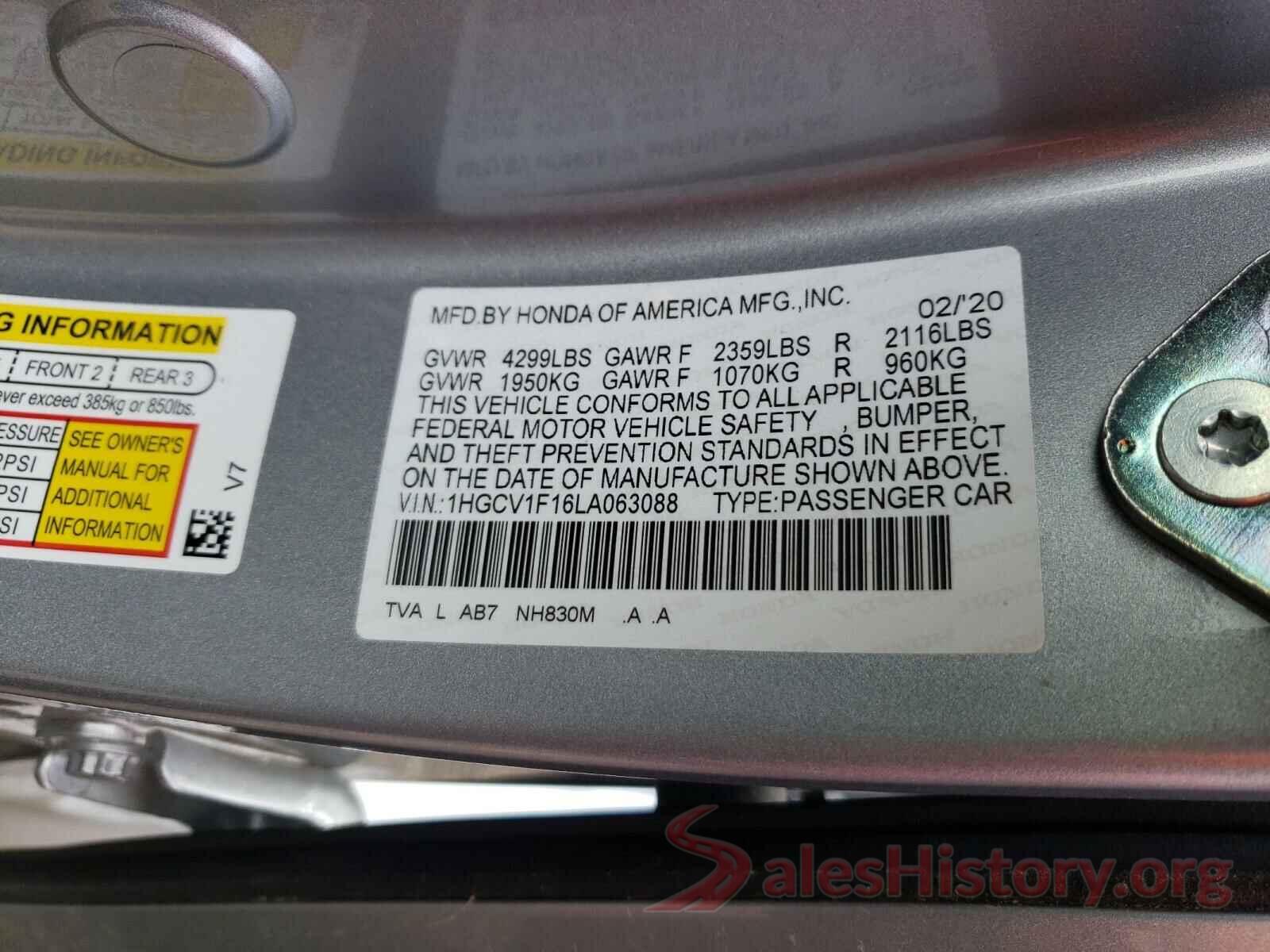 1HGCV1F16LA063088 2020 HONDA ACCORD