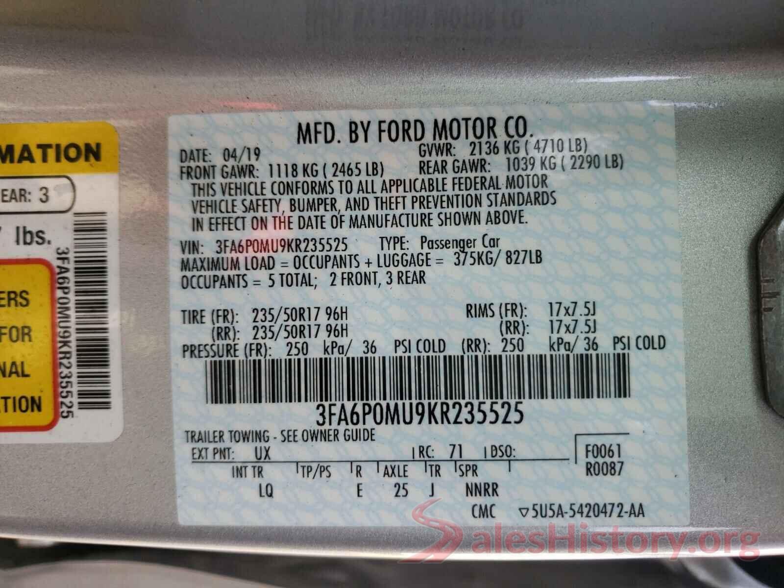 1N4AL3AP3HN340837 2019 FORD FUSION