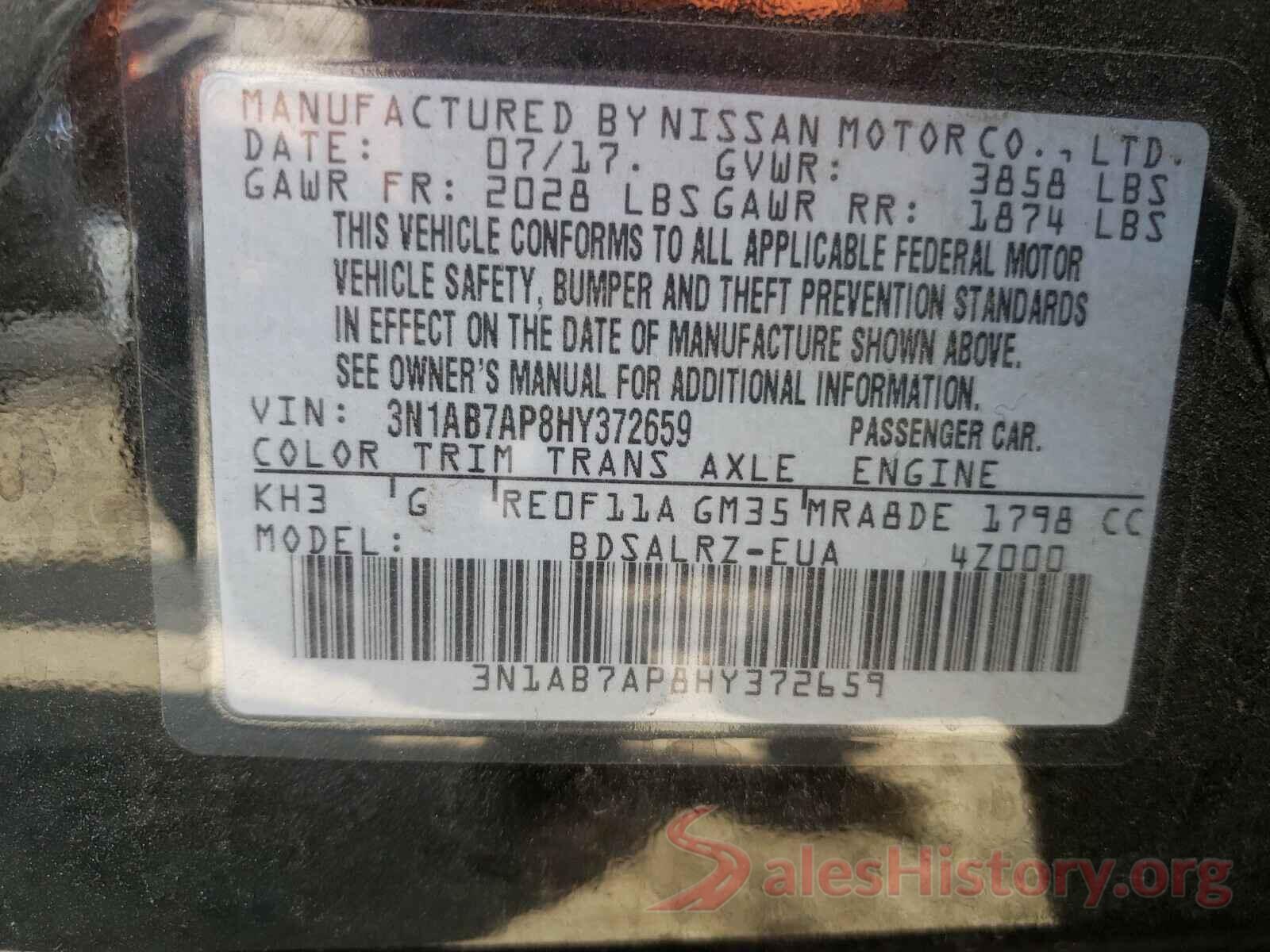 3N1AB7AP8HY372659 2017 NISSAN SENTRA