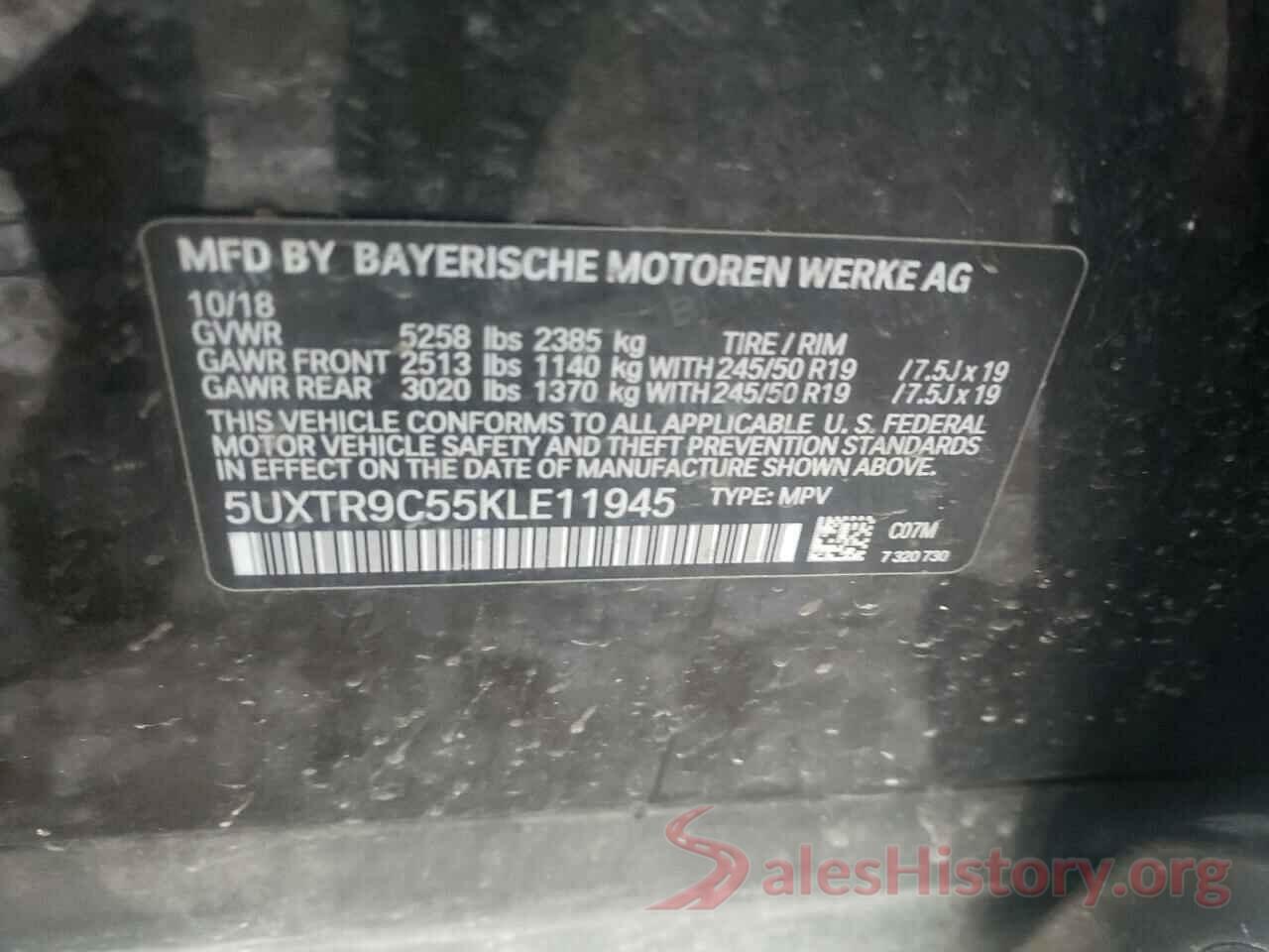 5UXTR9C55KLE11945 2019 BMW X3