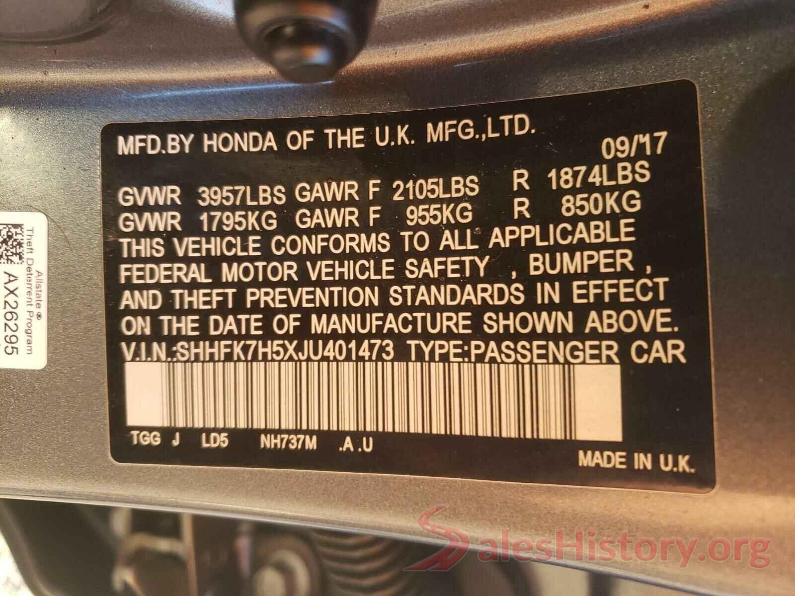 SHHFK7H5XJU401473 2018 HONDA CIVIC