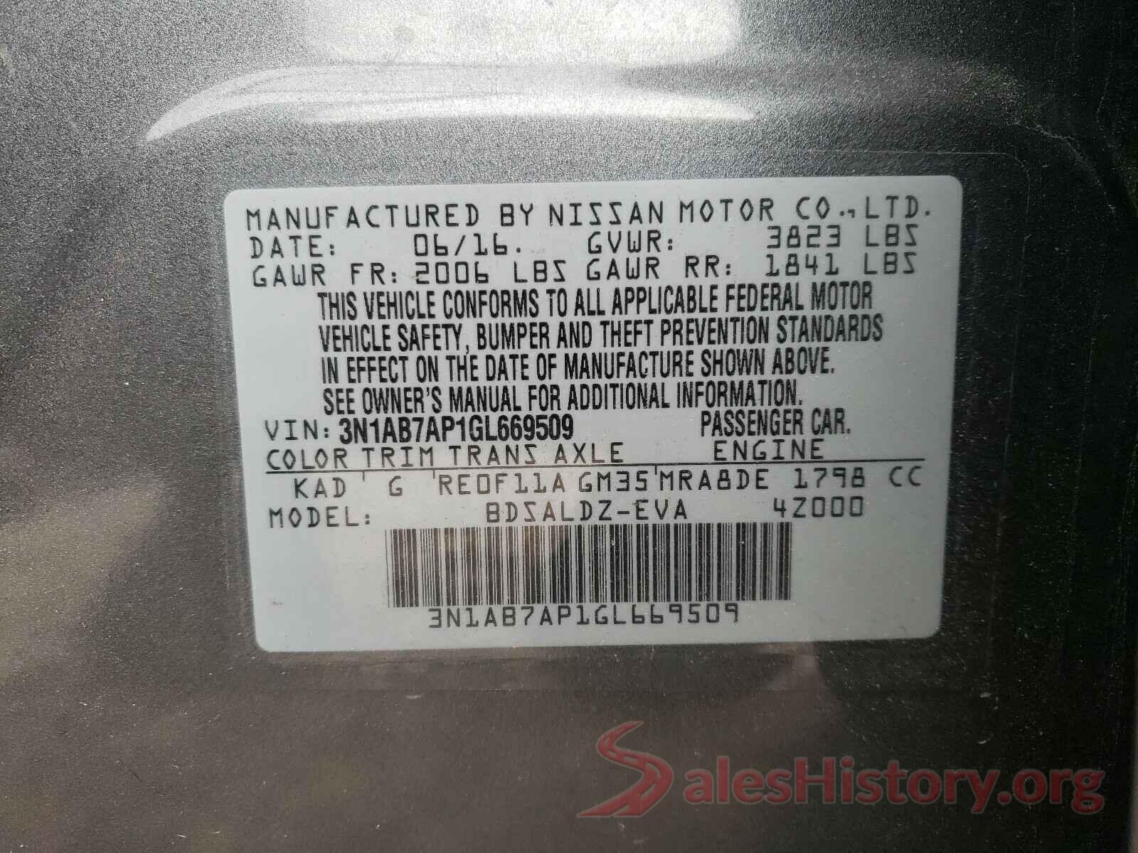 3N1AB7AP1GL669509 2016 NISSAN SENTRA