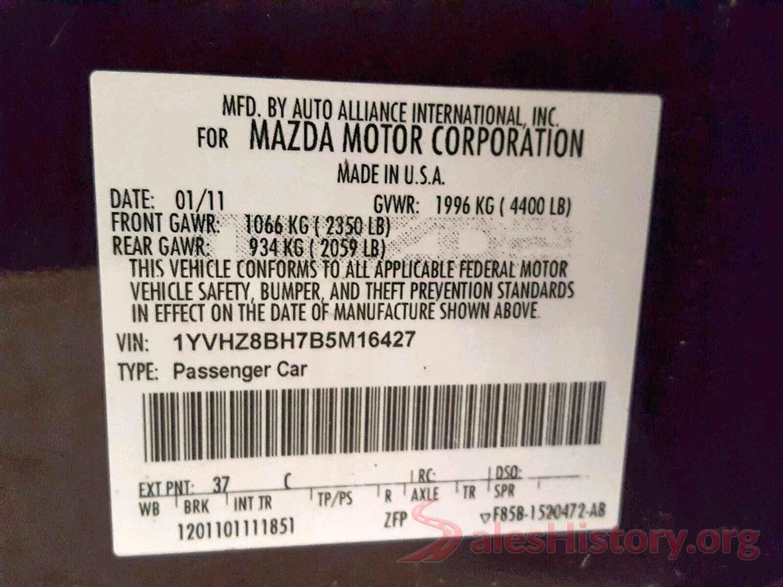 1N4BL4DV7MN348275 2011 MAZDA 6