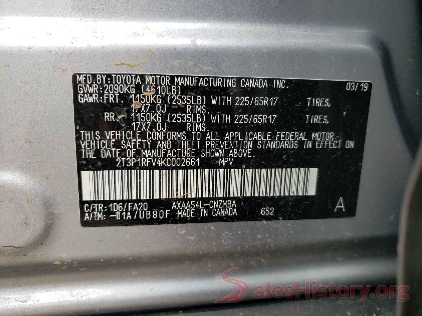 2T3P1RFV4KC002661 2019 TOYOTA RAV4